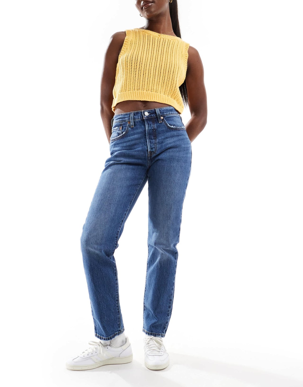 Levi's 501 straight fit crop jeans in dark blue - ASOS Sample Sale