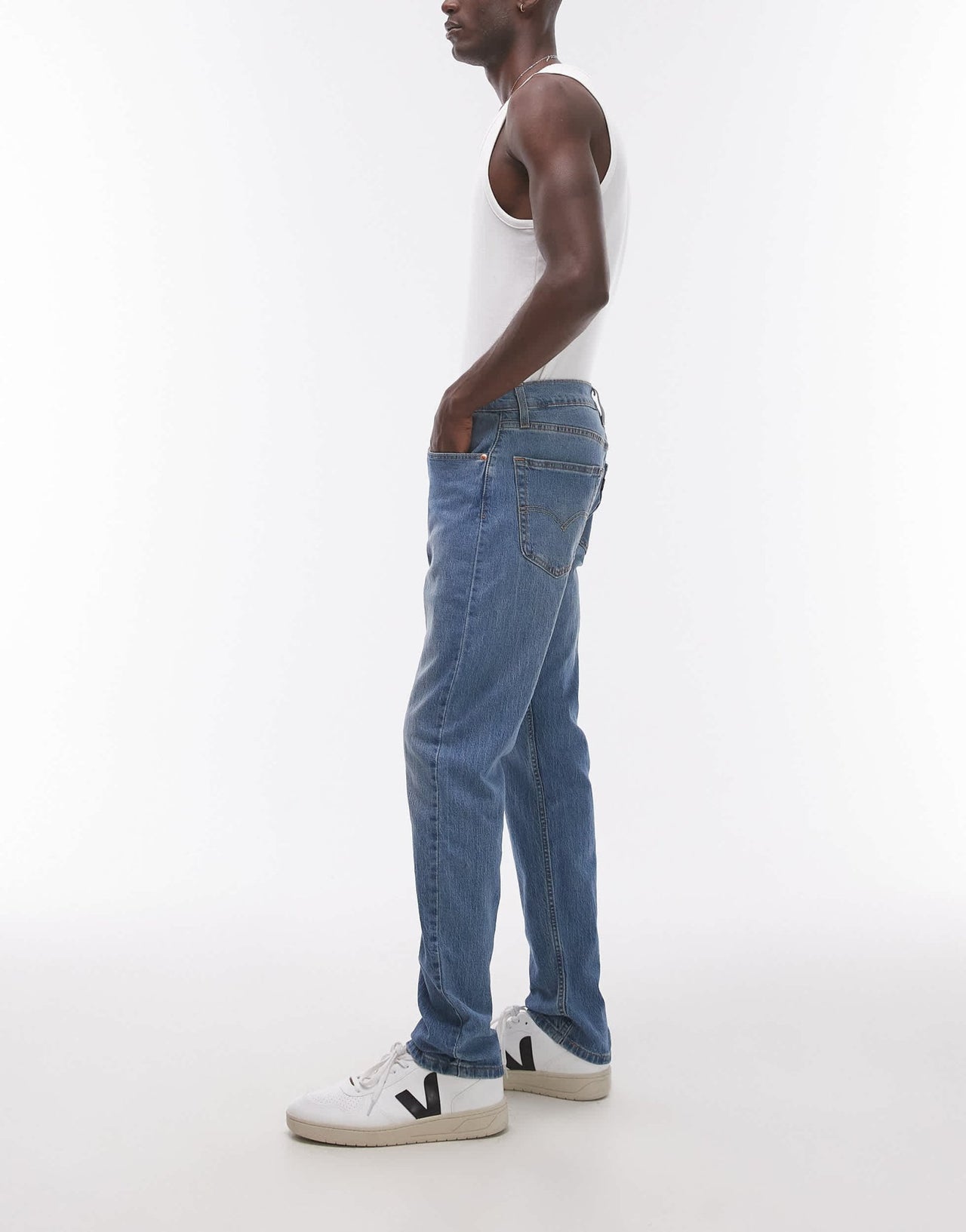 Levi's 502 tapered fit performance cool denim jeans in mid blue - ASOS Sample Sale