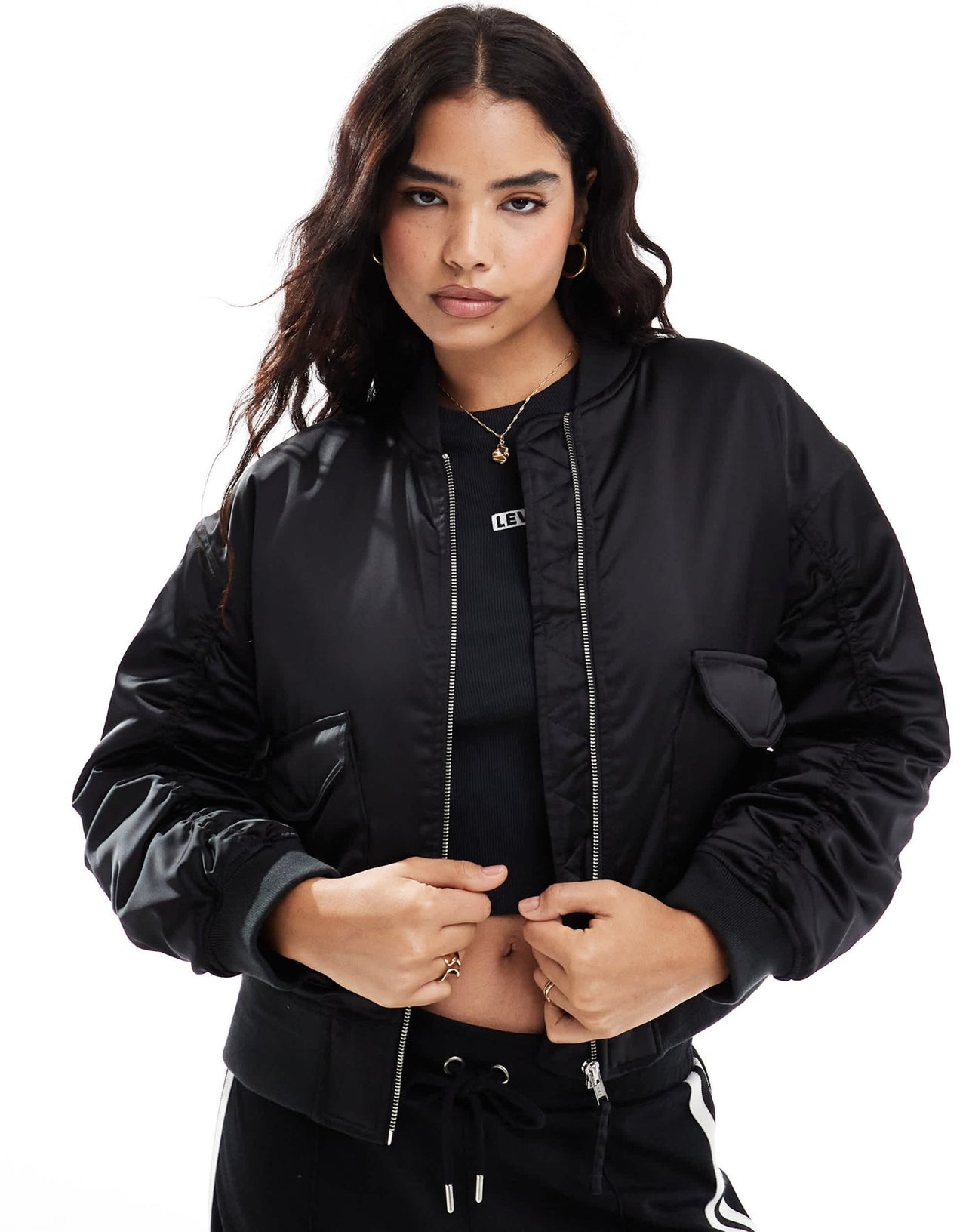 Levi's Andy techy satin bomber jacket in black - ASOS Sample Sale