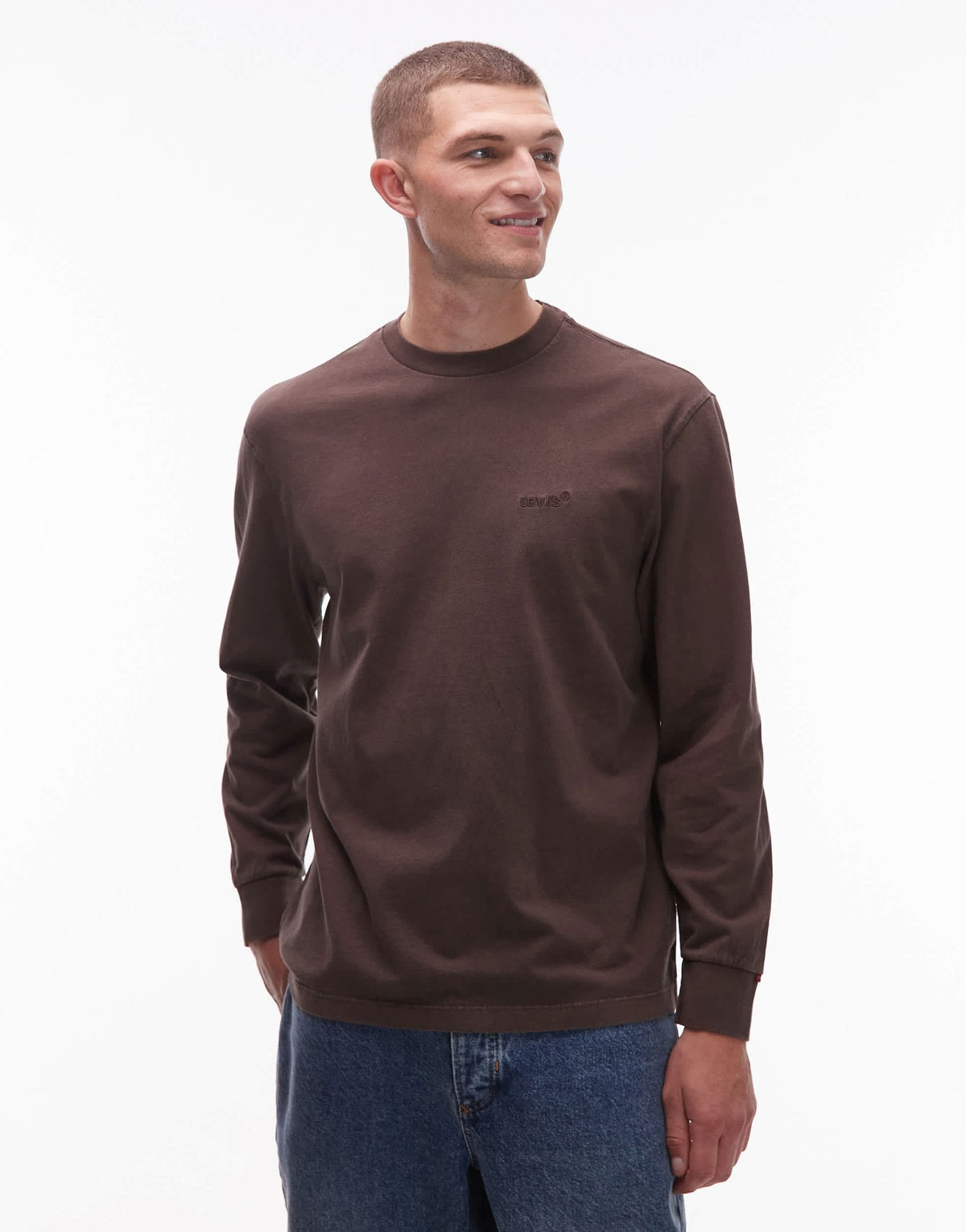 Levi's authentic logo garment dye long sleeve t-shirt in brown - ASOS Sample Sale
