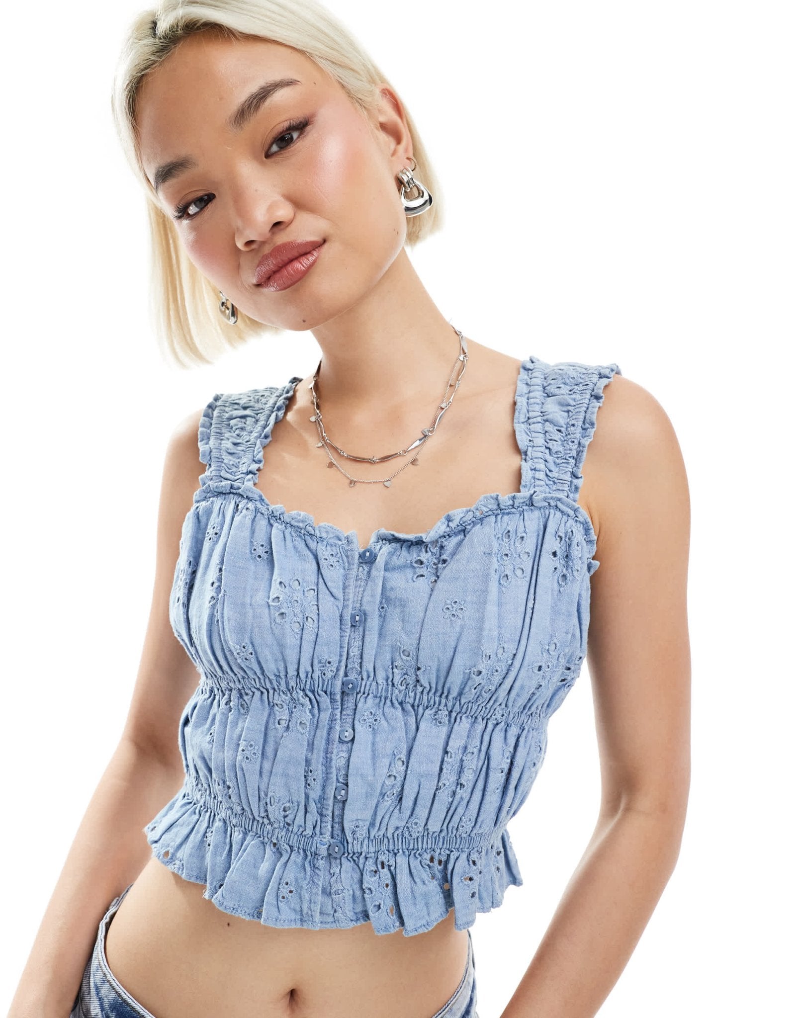 Levi's broiderie crop top in blue - ASOS Sample Sale