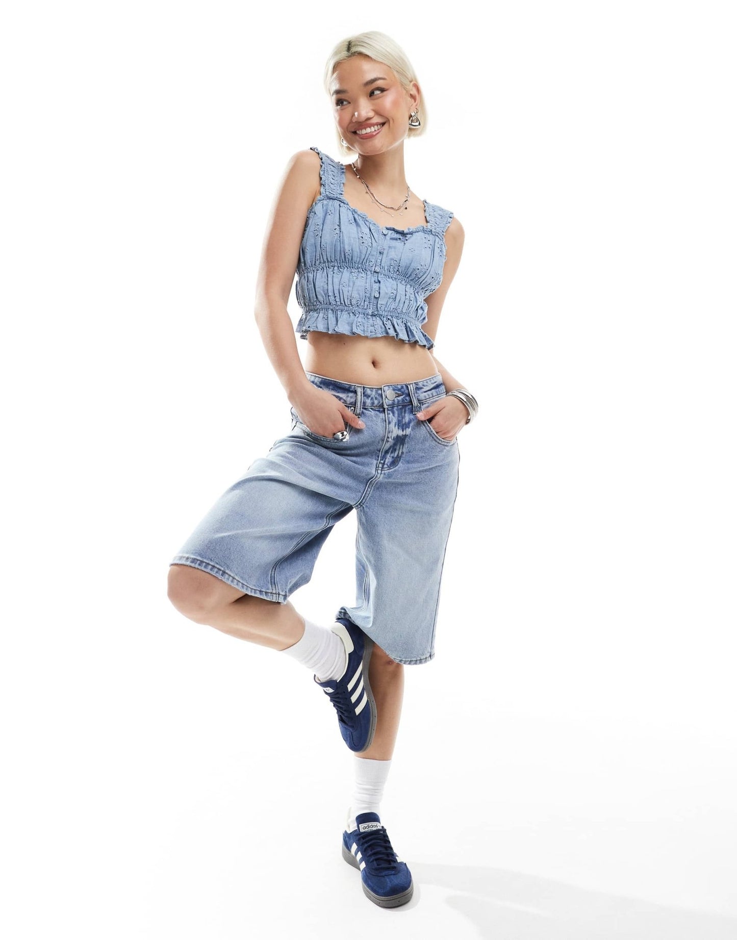 Levi's broiderie crop top in blue - ASOS Sample Sale