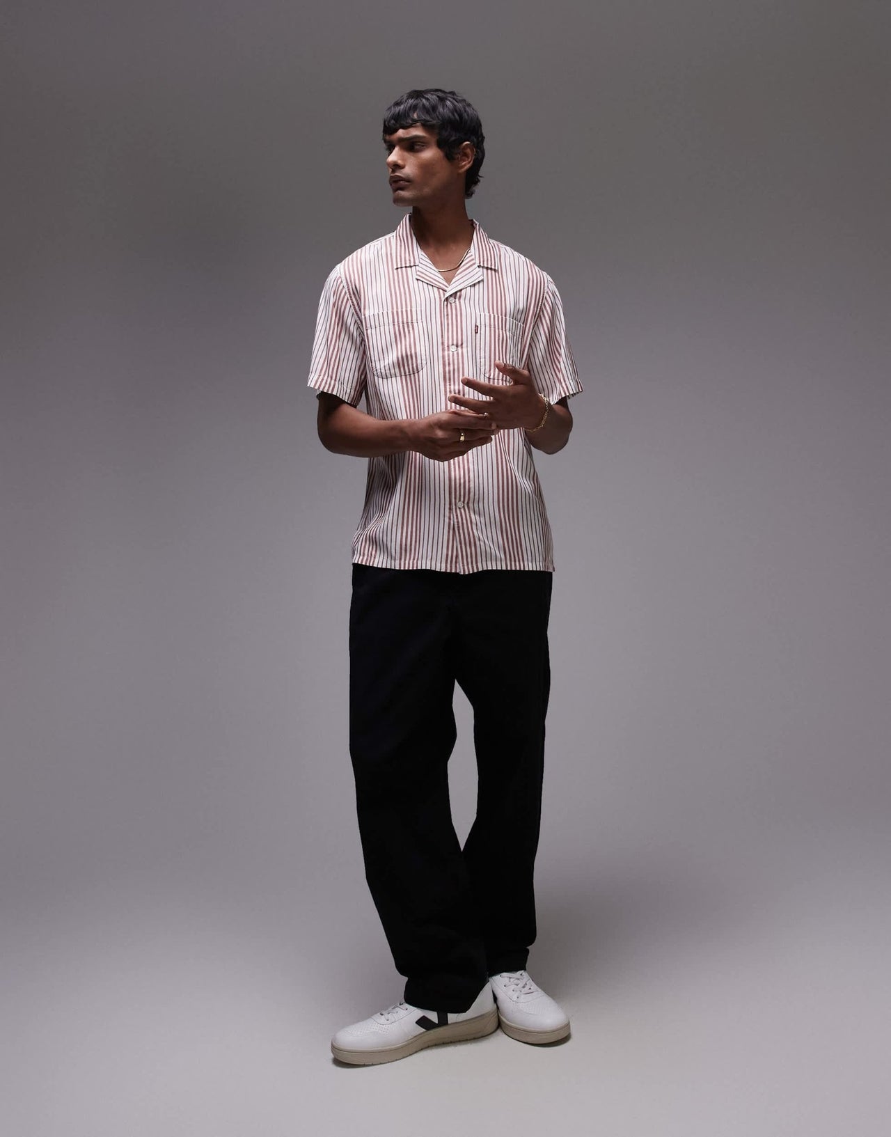 Levi's classic camper short sleeve revere collar stripe shirt in red - ASOS Sample Sale