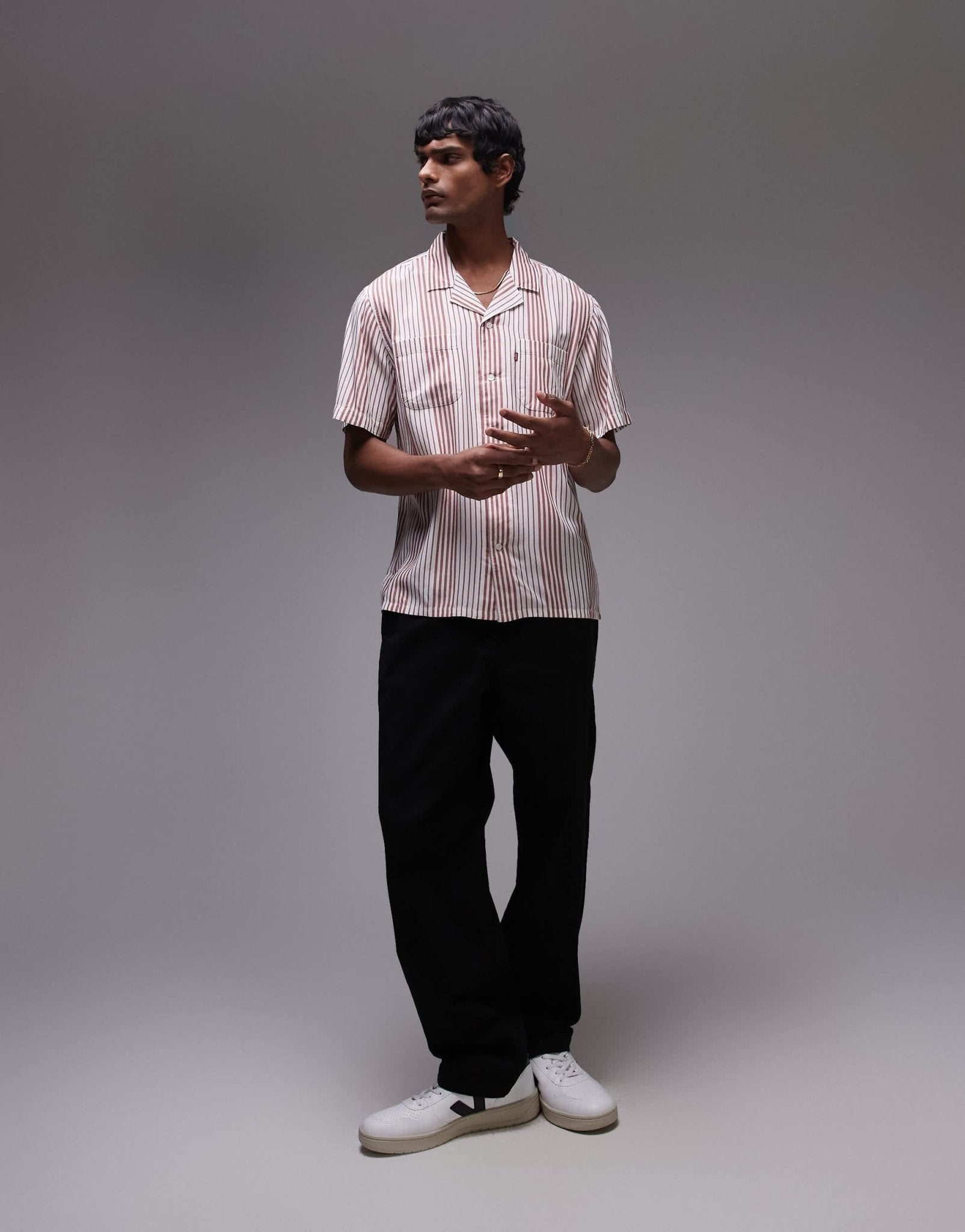 Levi's classic camper short sleeve revere collar stripe shirt in red - ASOS Sample Sale