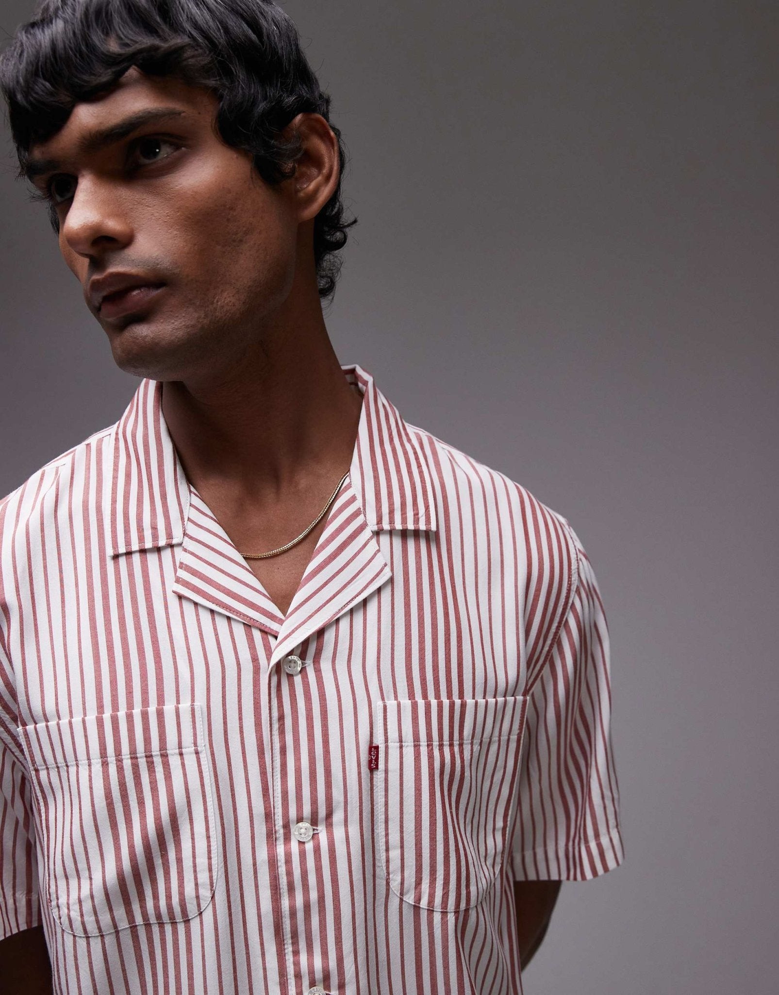 Levi's classic camper short sleeve revere collar stripe shirt in red - ASOS Sample Sale