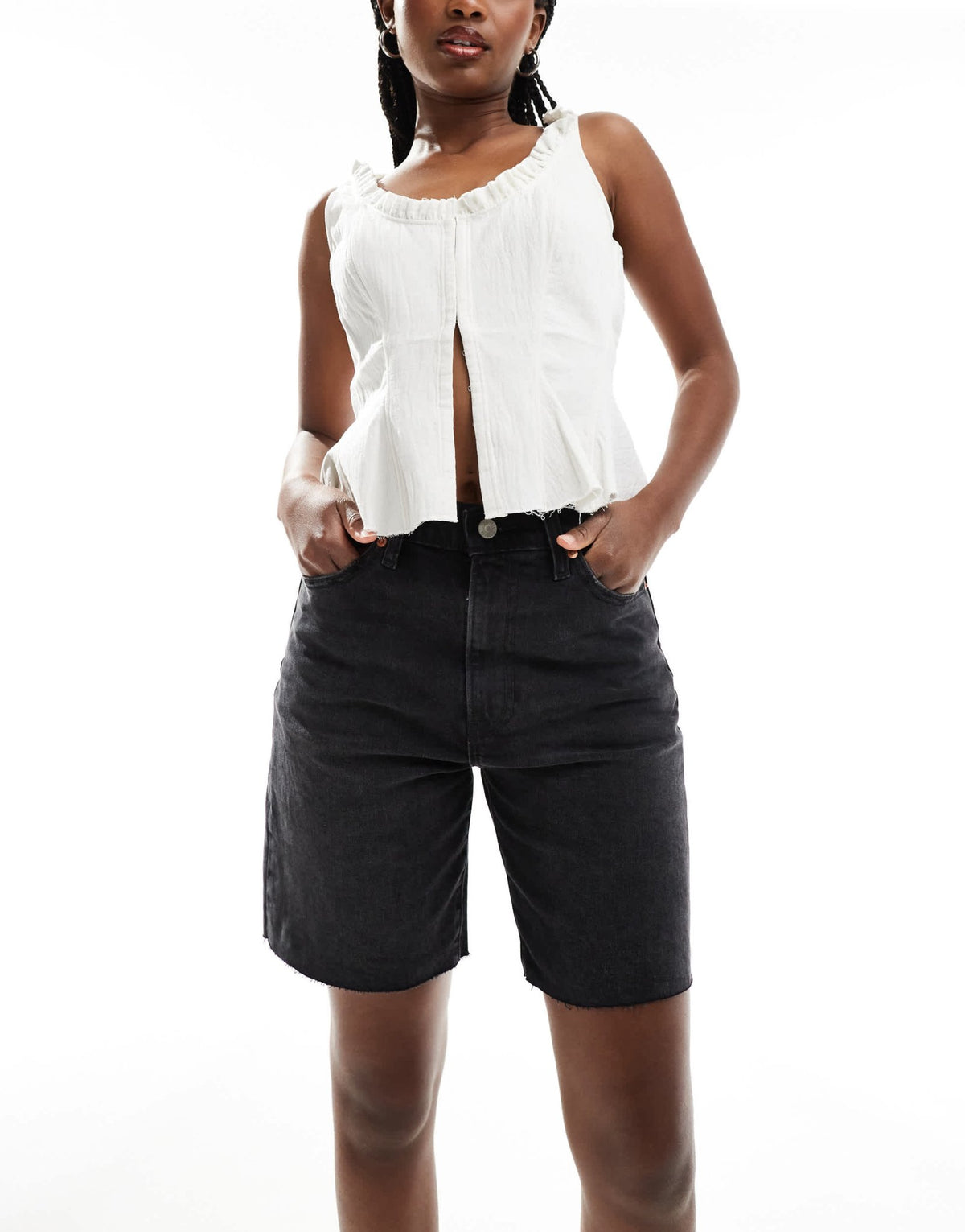Levi's high waist ribcage bermuda denim shorts in washed black - ASOS Sample Sale