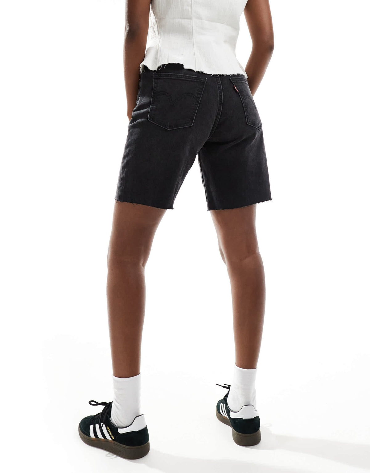 Levi's high waist ribcage bermuda denim shorts in washed black - ASOS Sample Sale