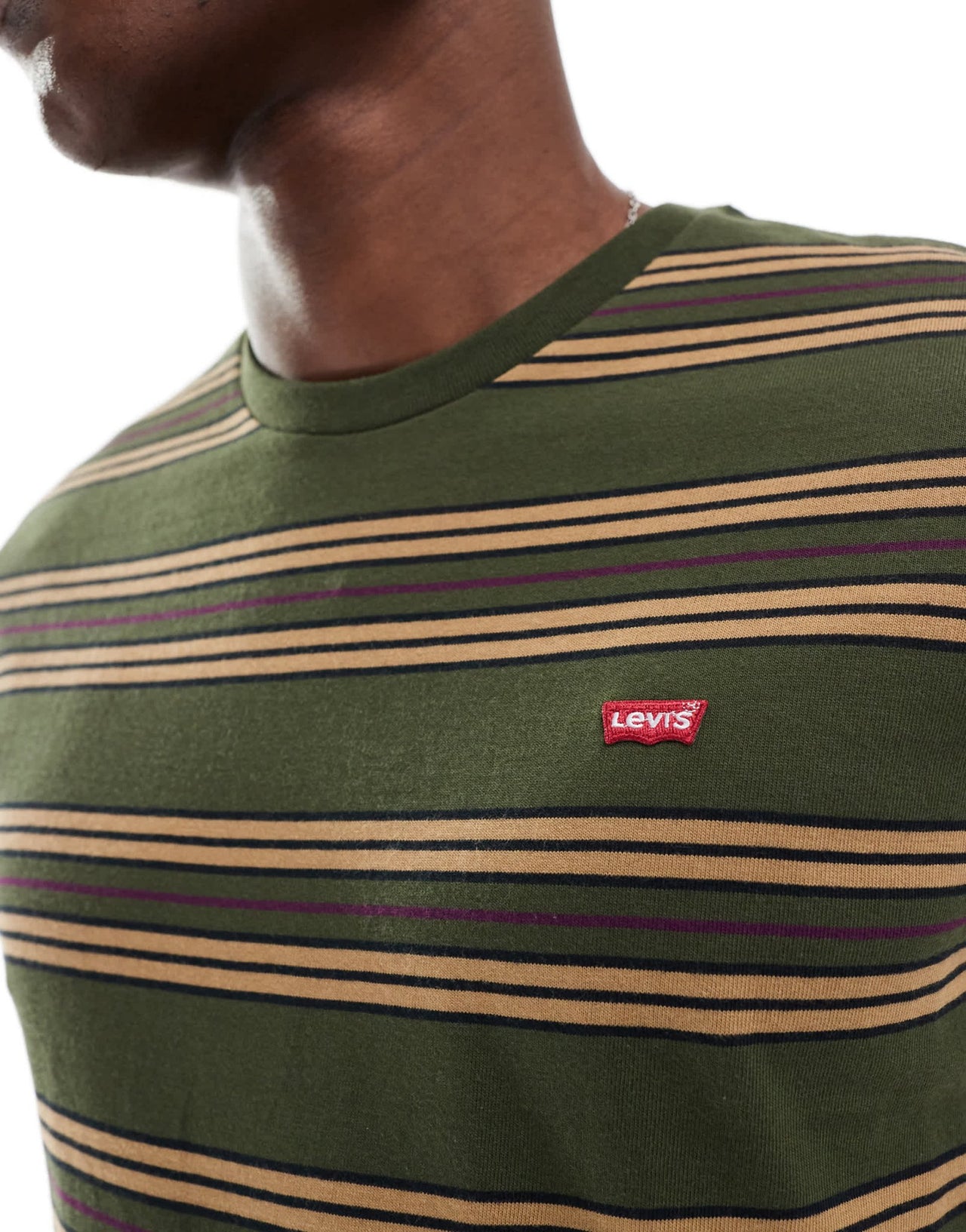 Levi's original batwing logo stripe t-shirt in dark green - ASOS Sample Sale