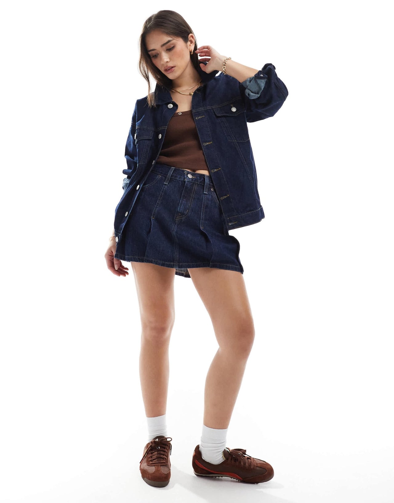 Levi's pleated denim mini skirt in dark wash blue - ASOS Sample Sale