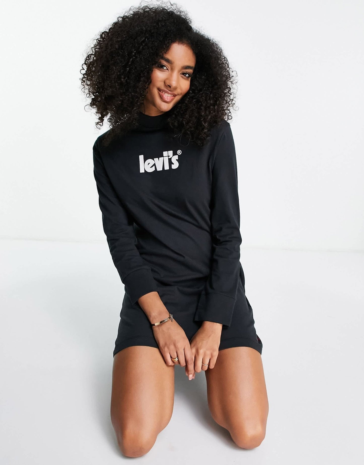 Levi's poster logo mock neck jersey dress in black - ASOS Sample Sale