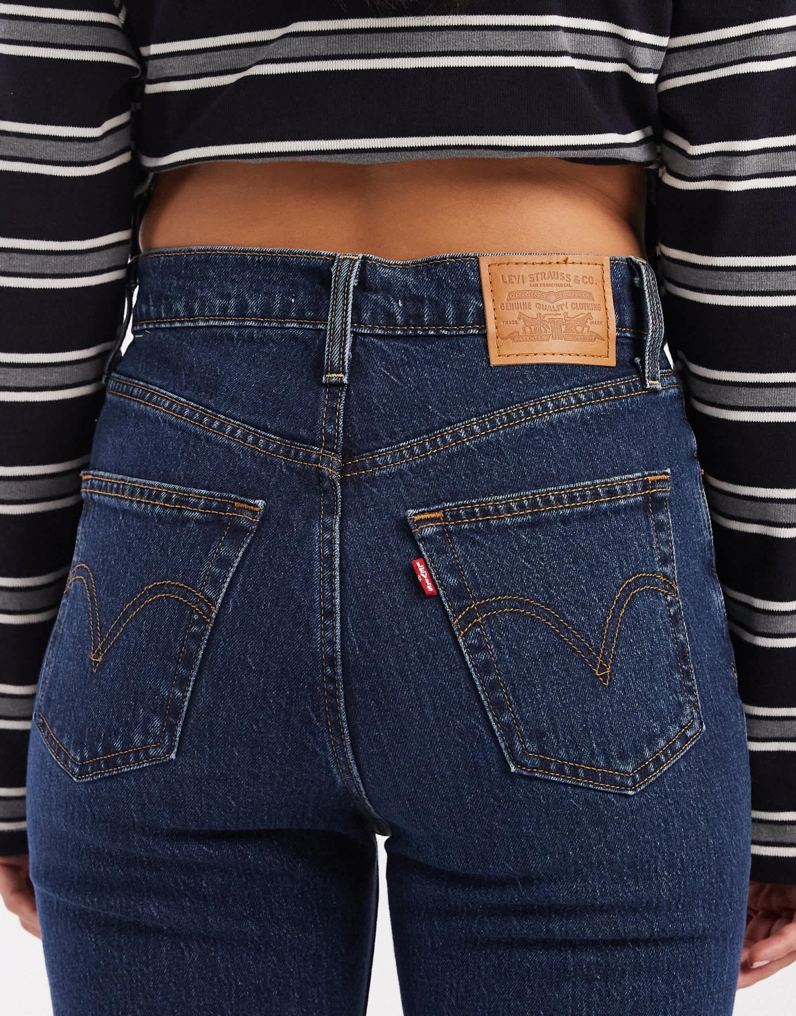 Levi's ribcage bells high rise flare jeans in mid blue - ASOS Sample Sale
