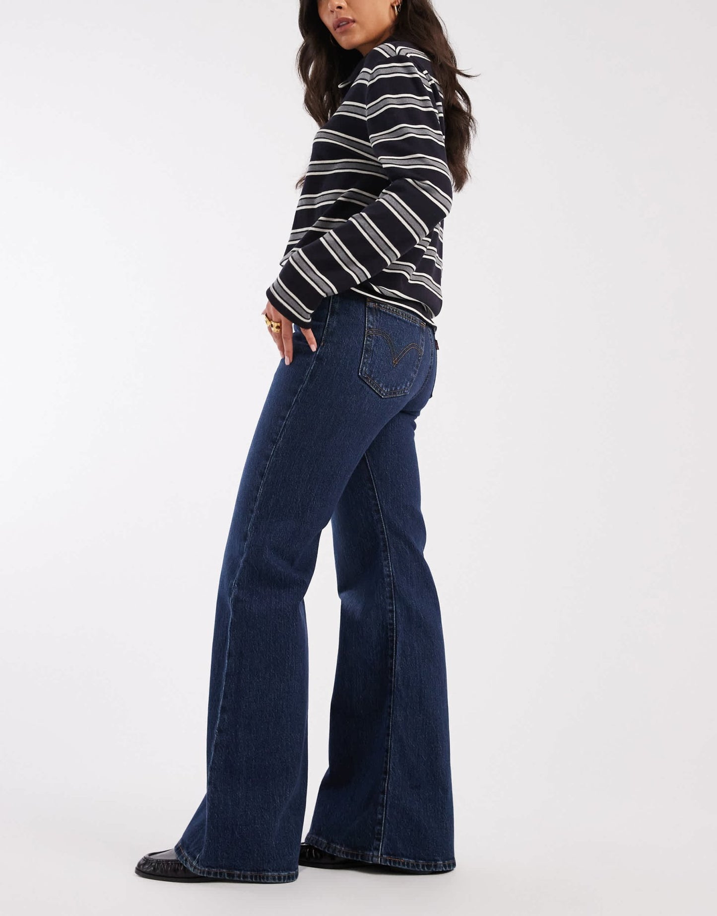 Levi's ribcage bells high rise flare jeans in mid blue - ASOS Sample Sale
