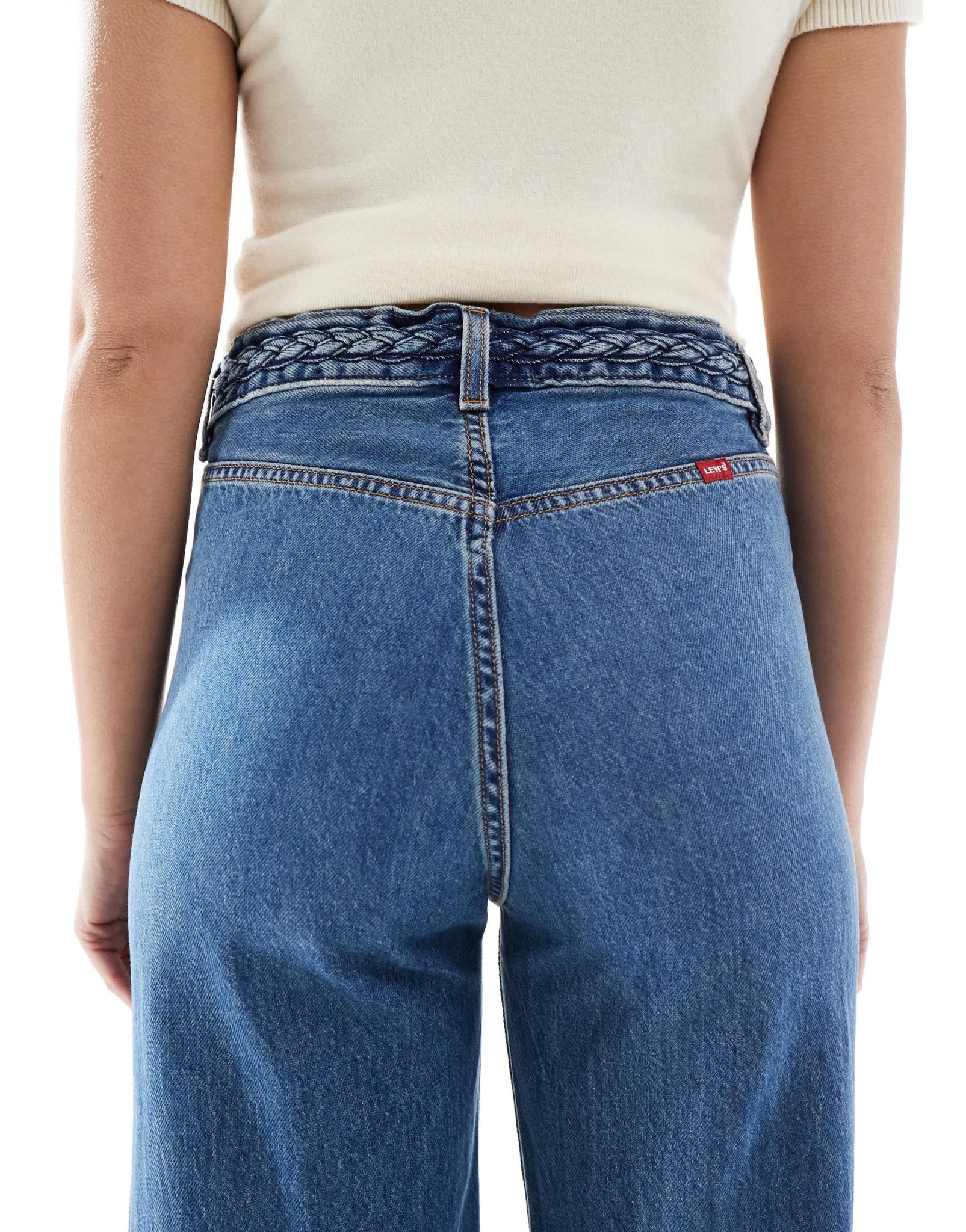 Levi's ribcage high rise wide leg braided jeans in mid blue - ASOS Sample Sale