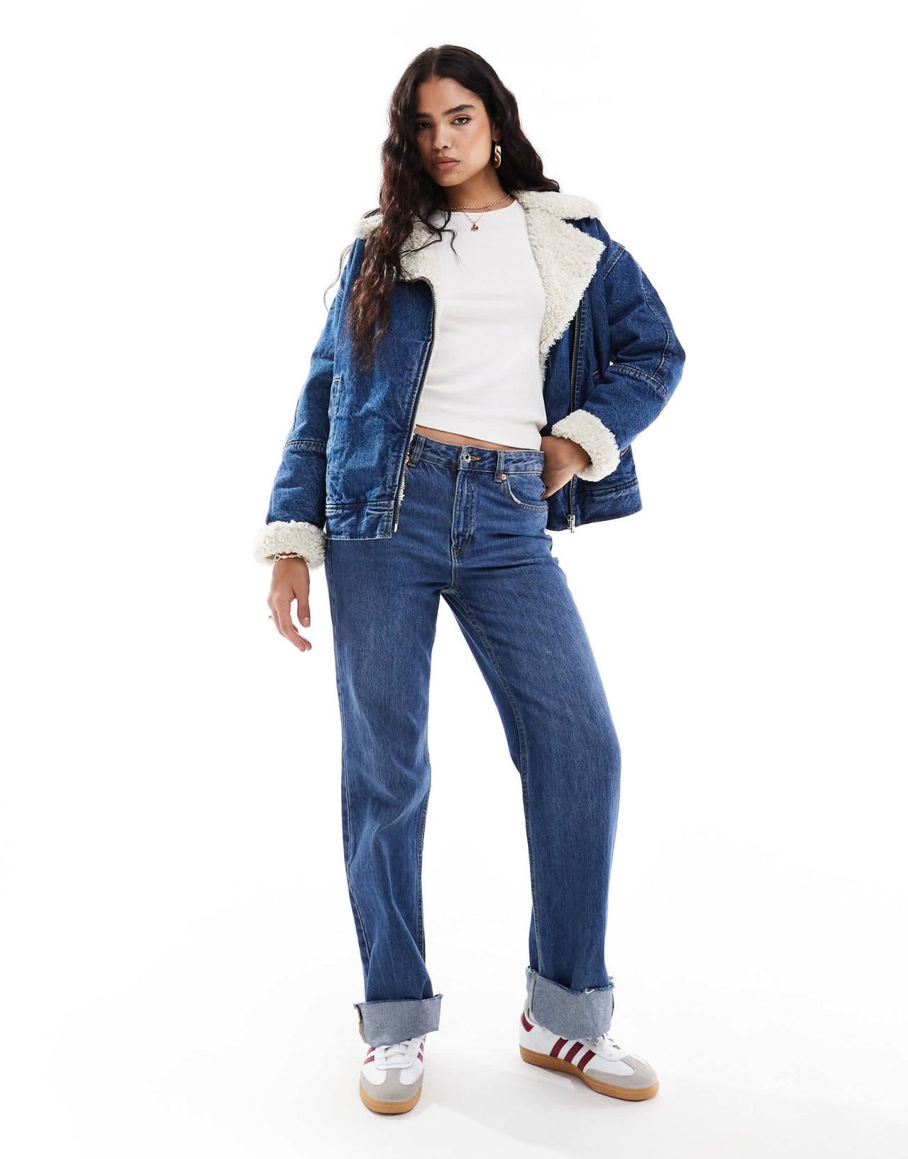 Levi's sherpa lined denim flight jacket in mid blue - ASOS Sample Sale