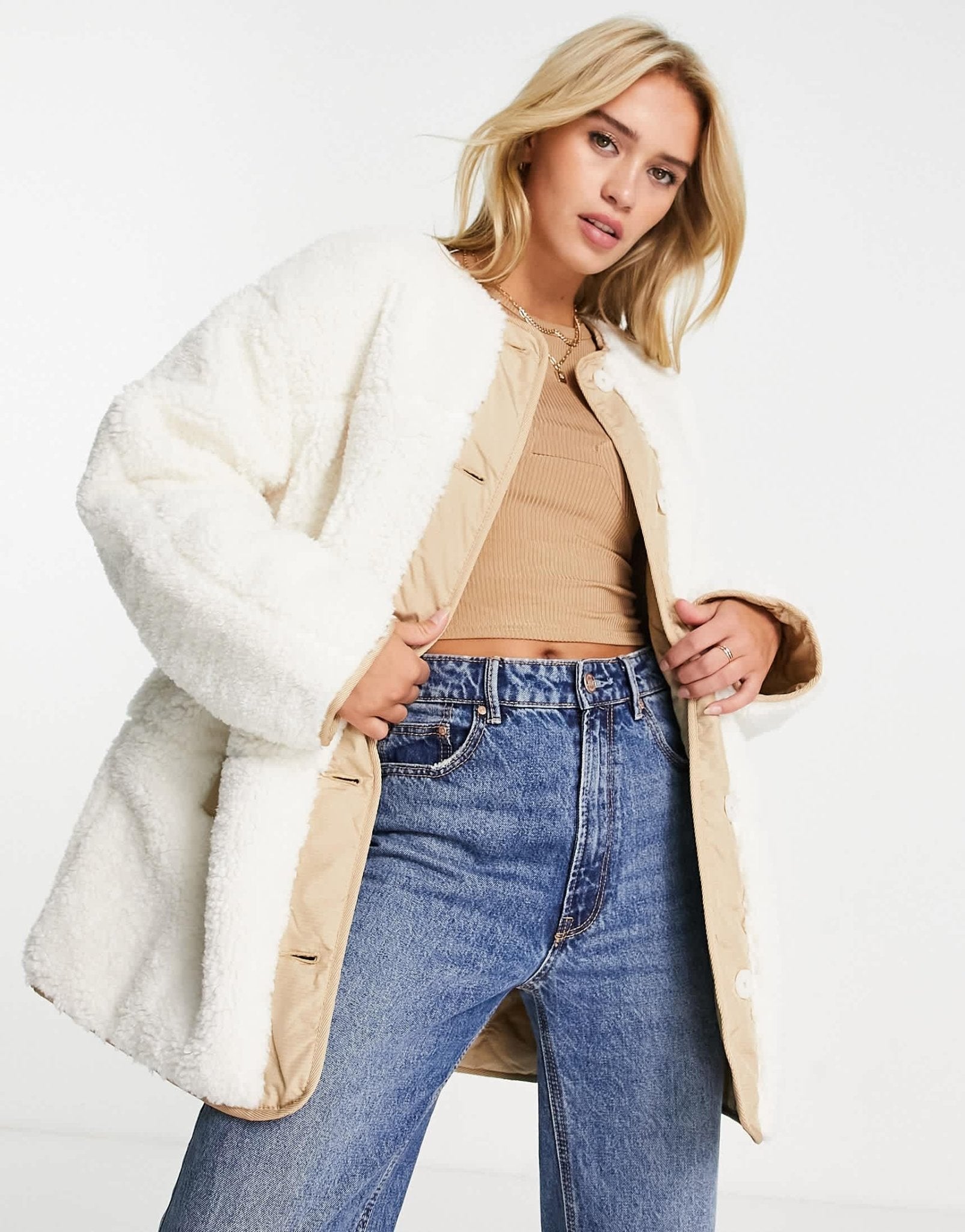 Levi's sherpa reversible jacket in cream - ASOS Sample Sale
