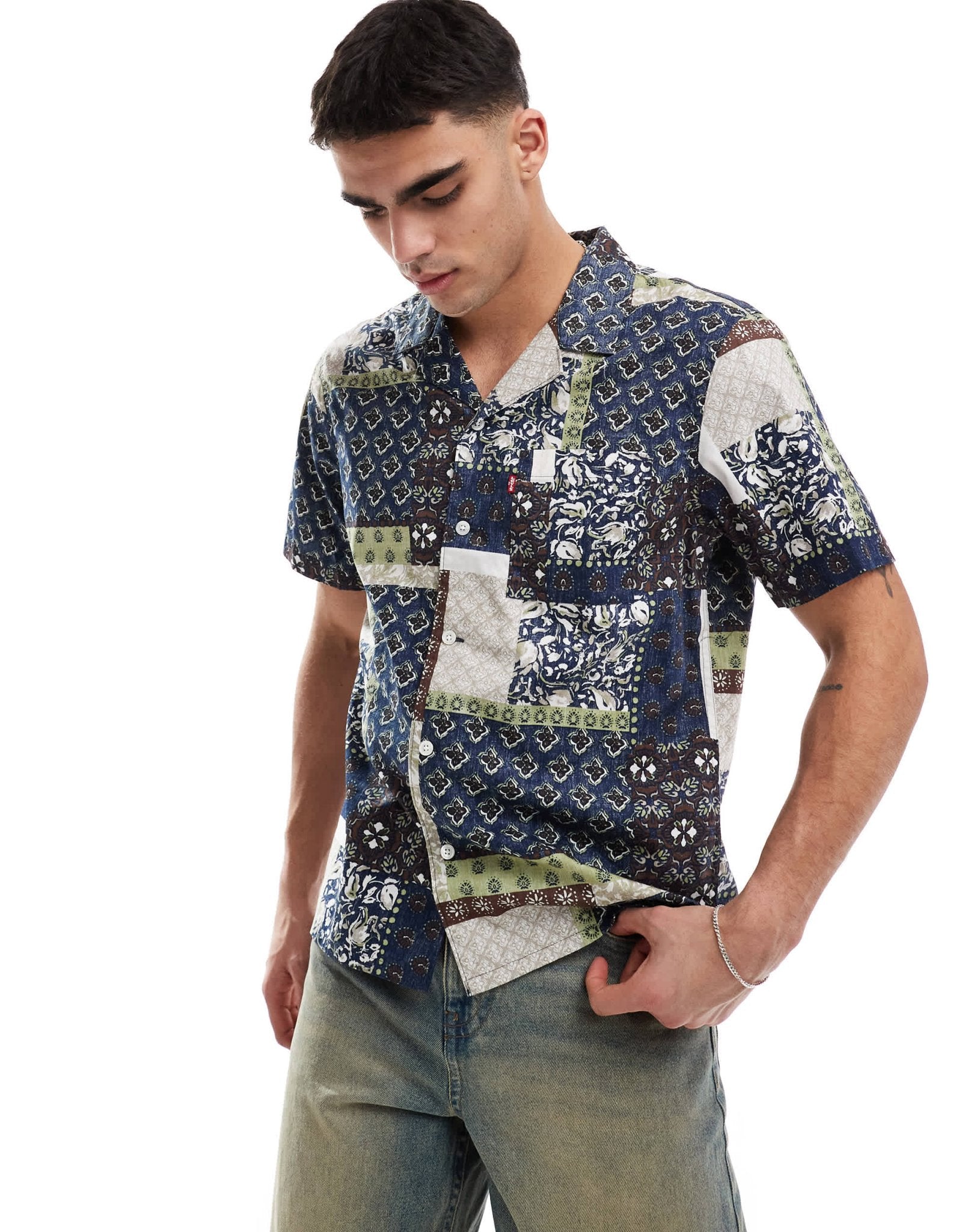Levi's standard camp short sleeve revere collar patchwork print shirt in navy - ASOS Sample Sale