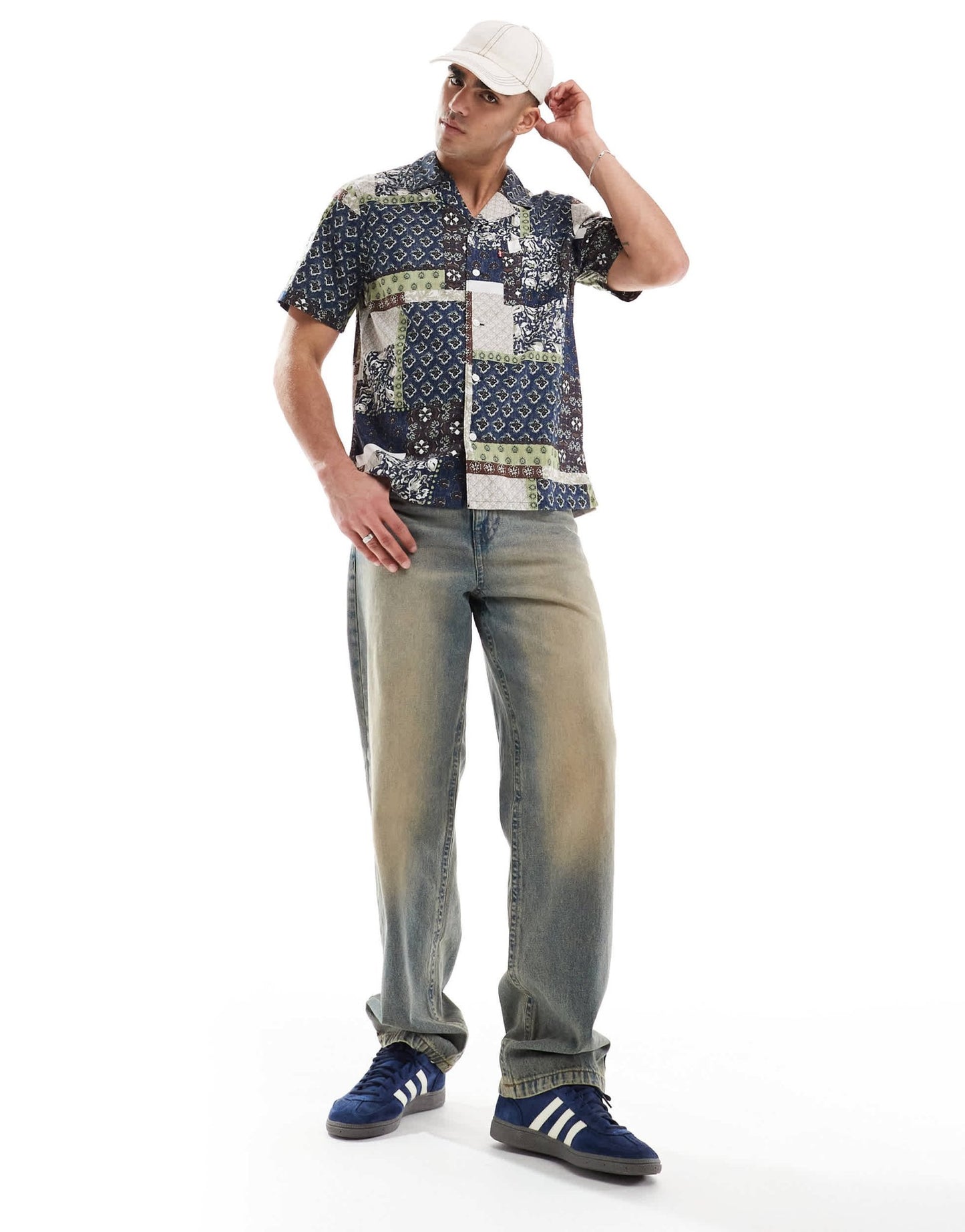 Levi's standard camp short sleeve revere collar patchwork print shirt in navy - ASOS Sample Sale