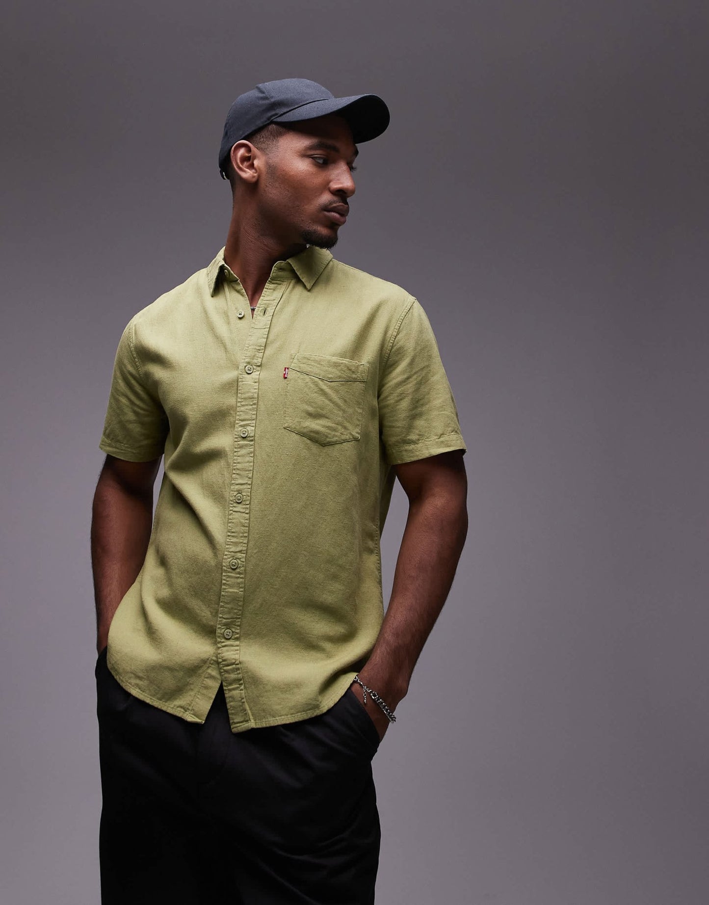 Levi's Sunset short sleeve linen cotton mix shirt regular fit in green - ASOS Sample Sale
