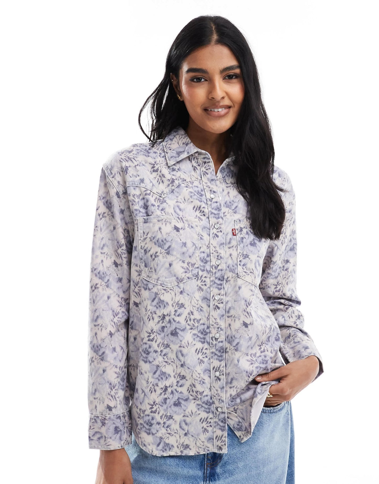 Levi's teodora denim western shirt in blue floral - ASOS Sample Sale
