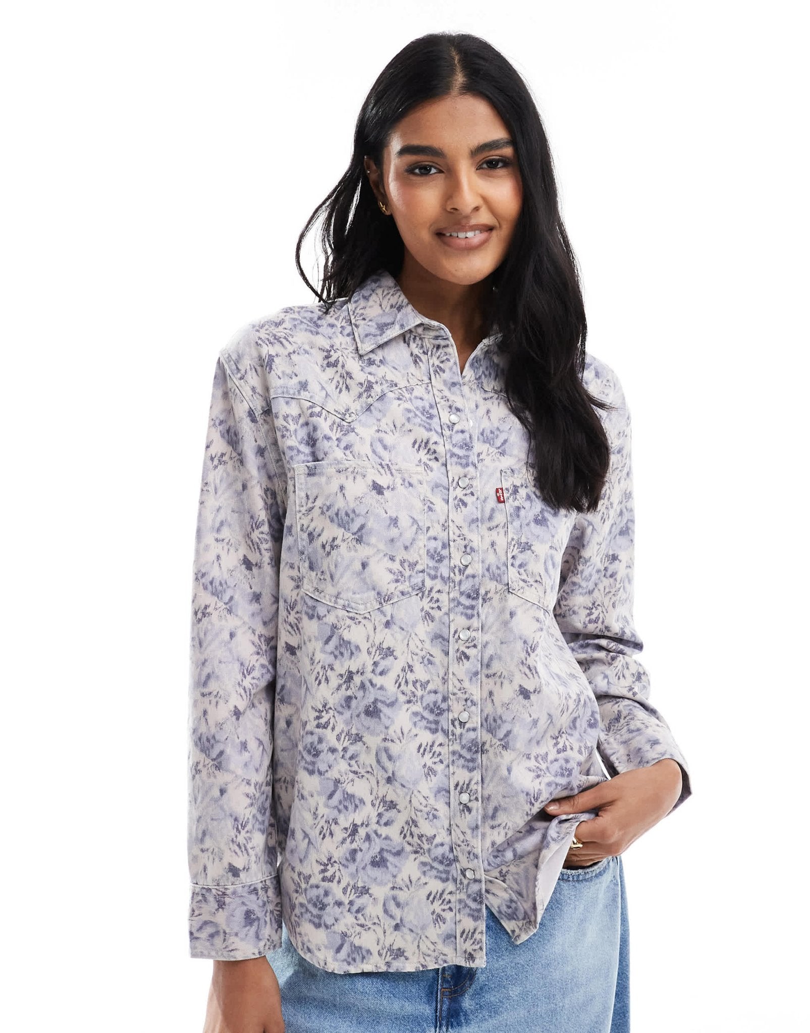Levi's teodora denim western shirt in blue floral - ASOS Sample Sale