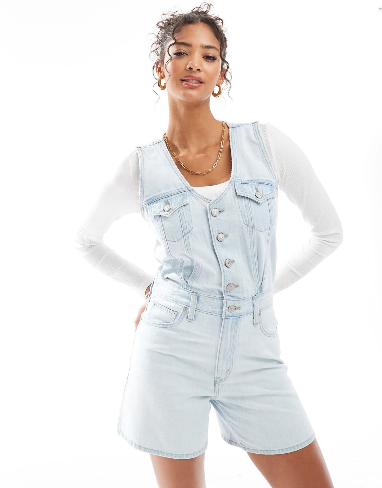 Levi's vest denim playsuit in light blue - ASOS Sample Sale