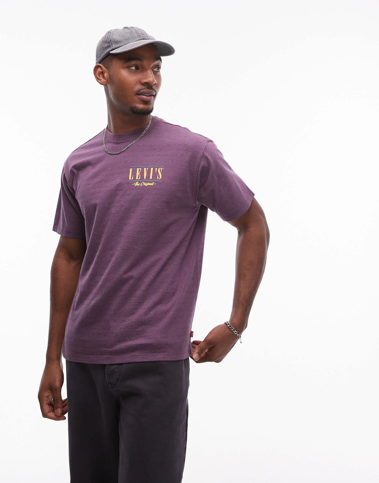 Levi's Vintage relaxed fit serif logo stripe t-shirt in purple/grey - ASOS Sample Sale