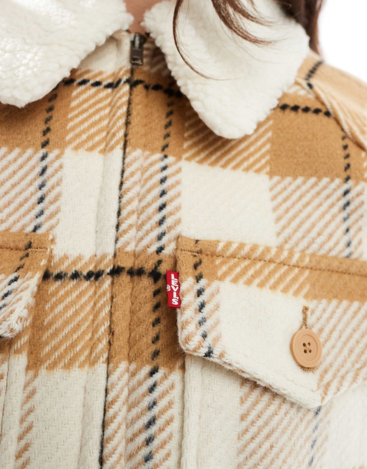 Levi's wool blend 90s zip thru jacket in beige check - ASOS Sample Sale