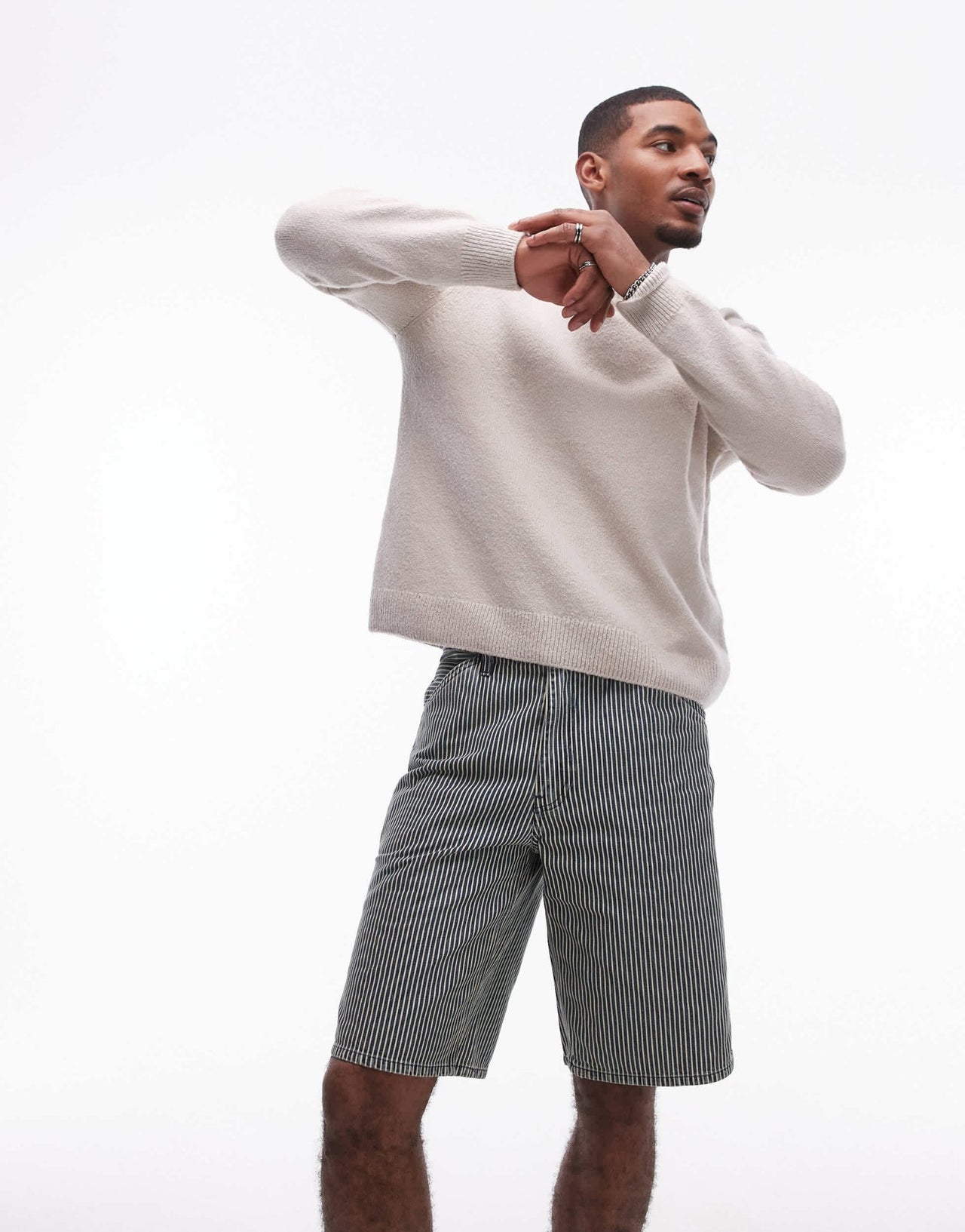 Levi's Workwear capsule 568 loose railroad stripe denim carpenter shorts in mid blue - ASOS Sample Sale