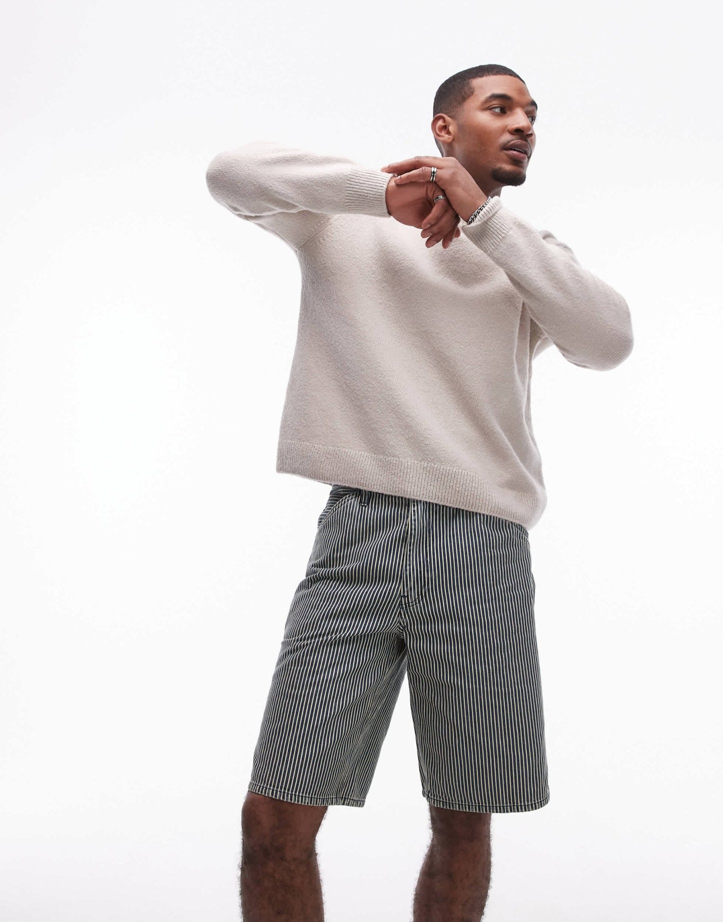 Levi's Workwear capsule 568 loose railroad stripe denim carpenter shorts in mid blue - ASOS Sample Sale