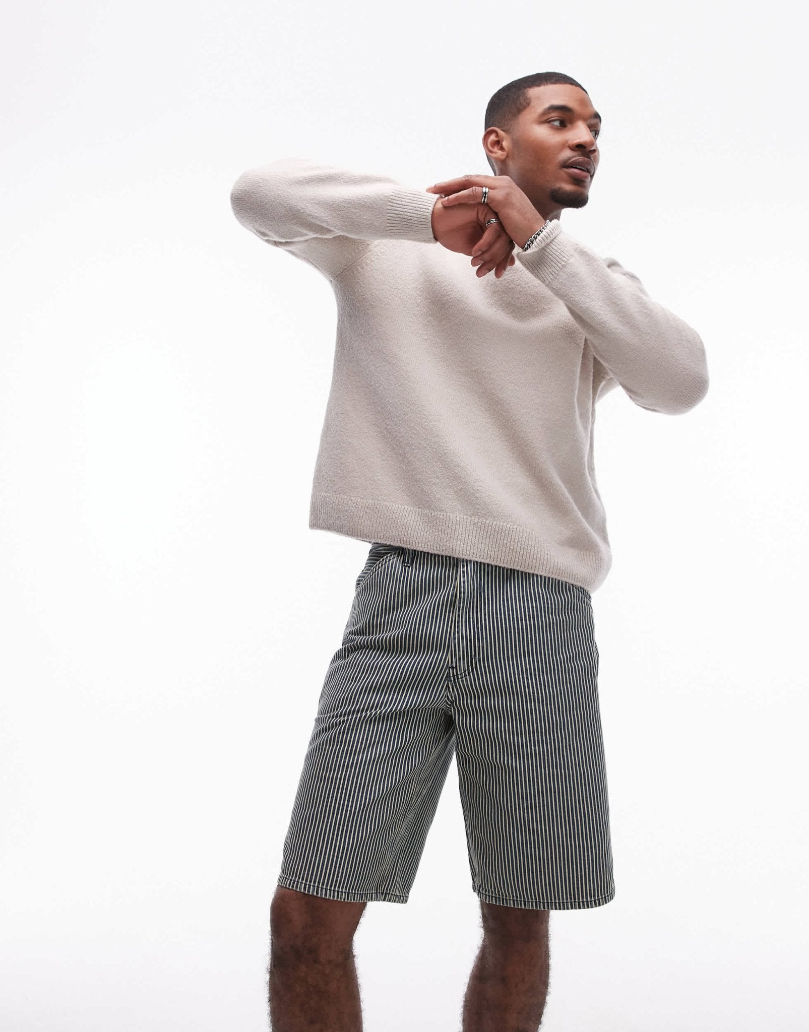 Levi's Workwear capsule 568 loose railroad stripe denim carpenter shorts in mid blue - ASOS Sample Sale