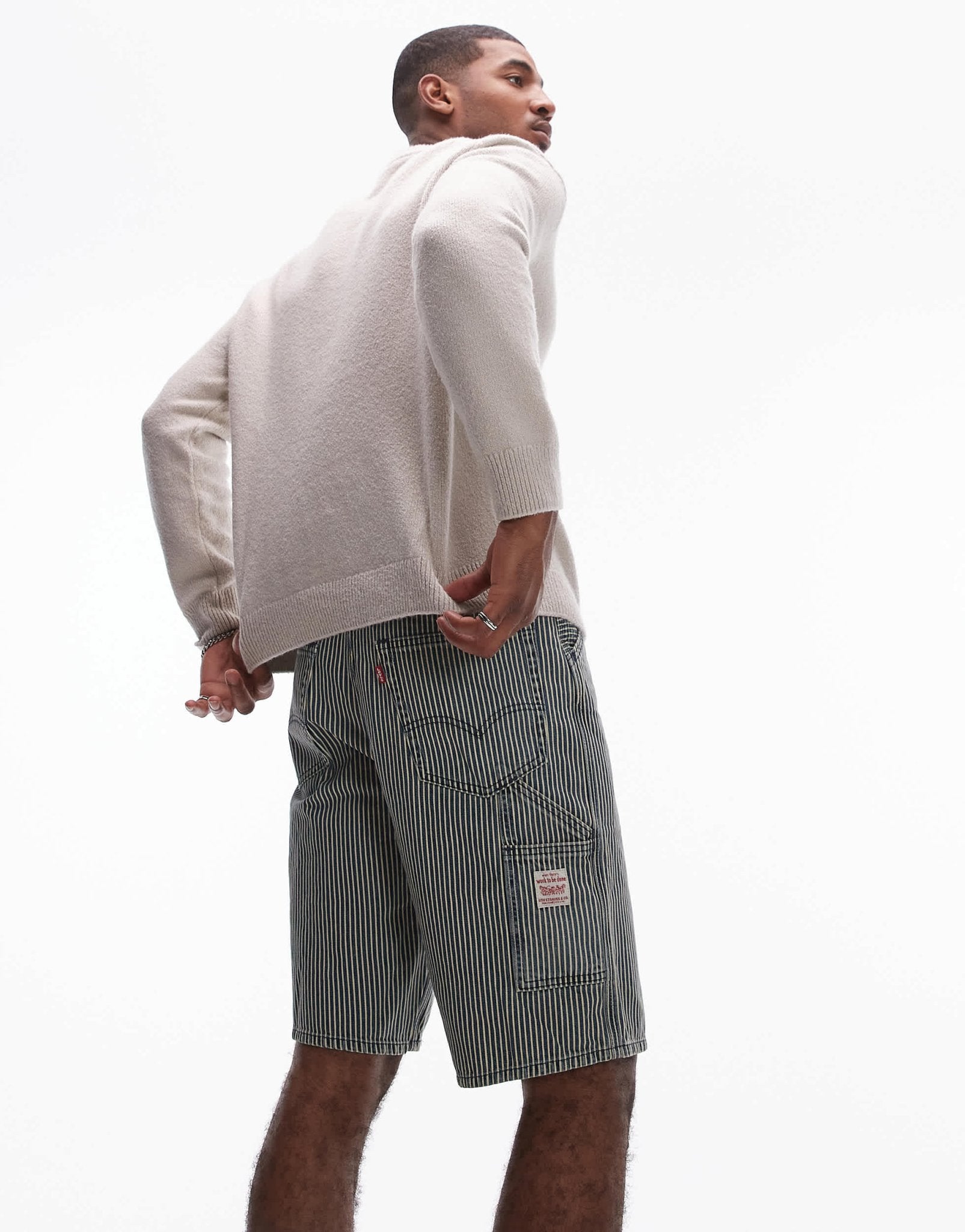 Levi's Workwear capsule 568 loose railroad stripe denim carpenter shorts in mid blue - ASOS Sample Sale