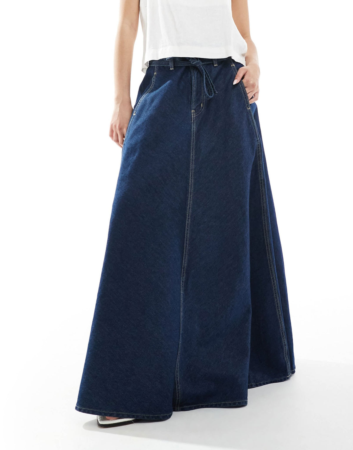 Levi's XL denim midi skirt in dark wash blue - ASOS Sample Sale