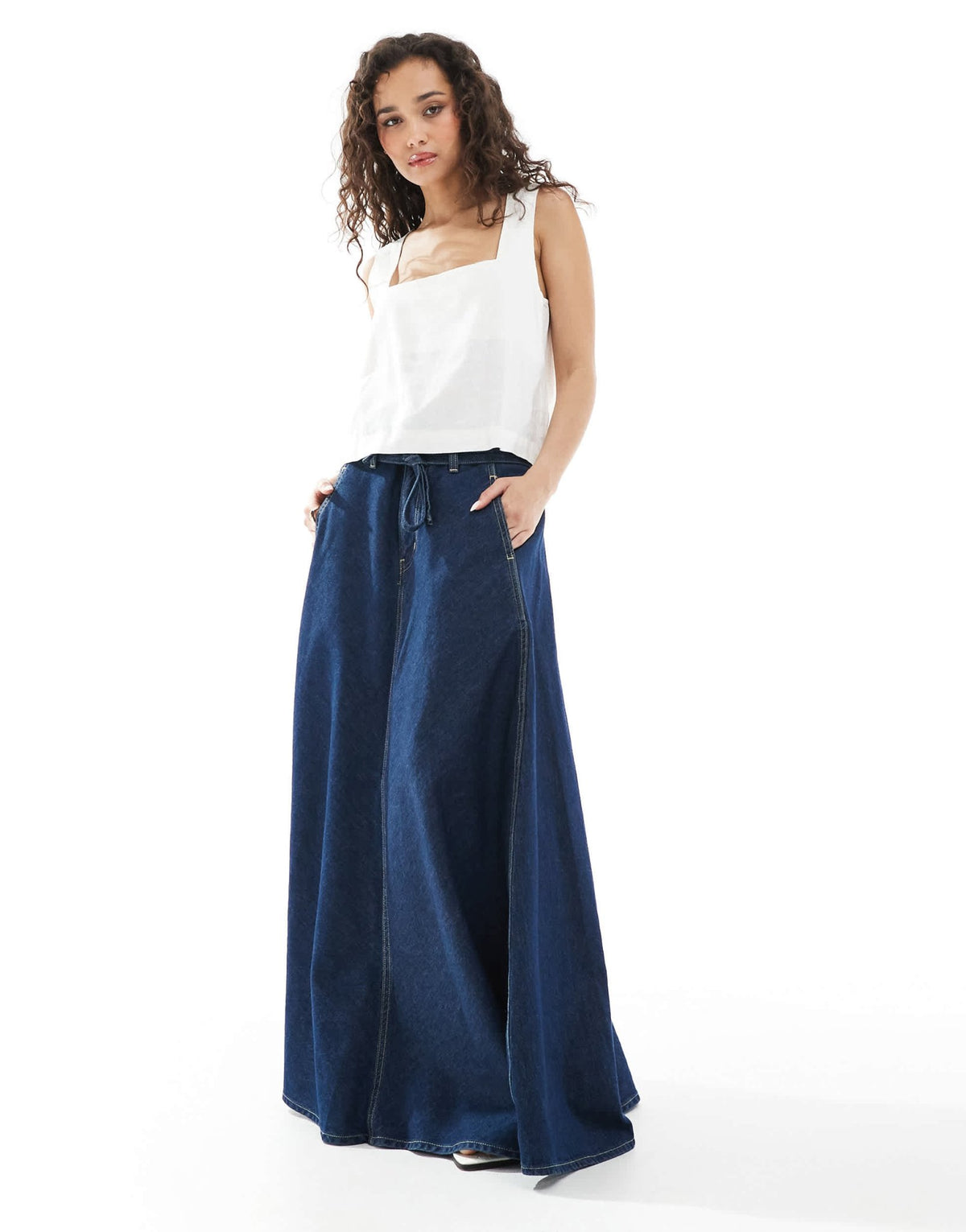 Levi's XL denim midi skirt in dark wash blue - ASOS Sample Sale