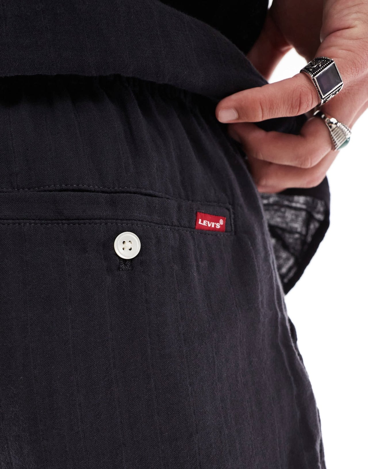 Levi's XX Chino Bay drawcord seersucker chino shorts in black co-ord - ASOS Sample Sale