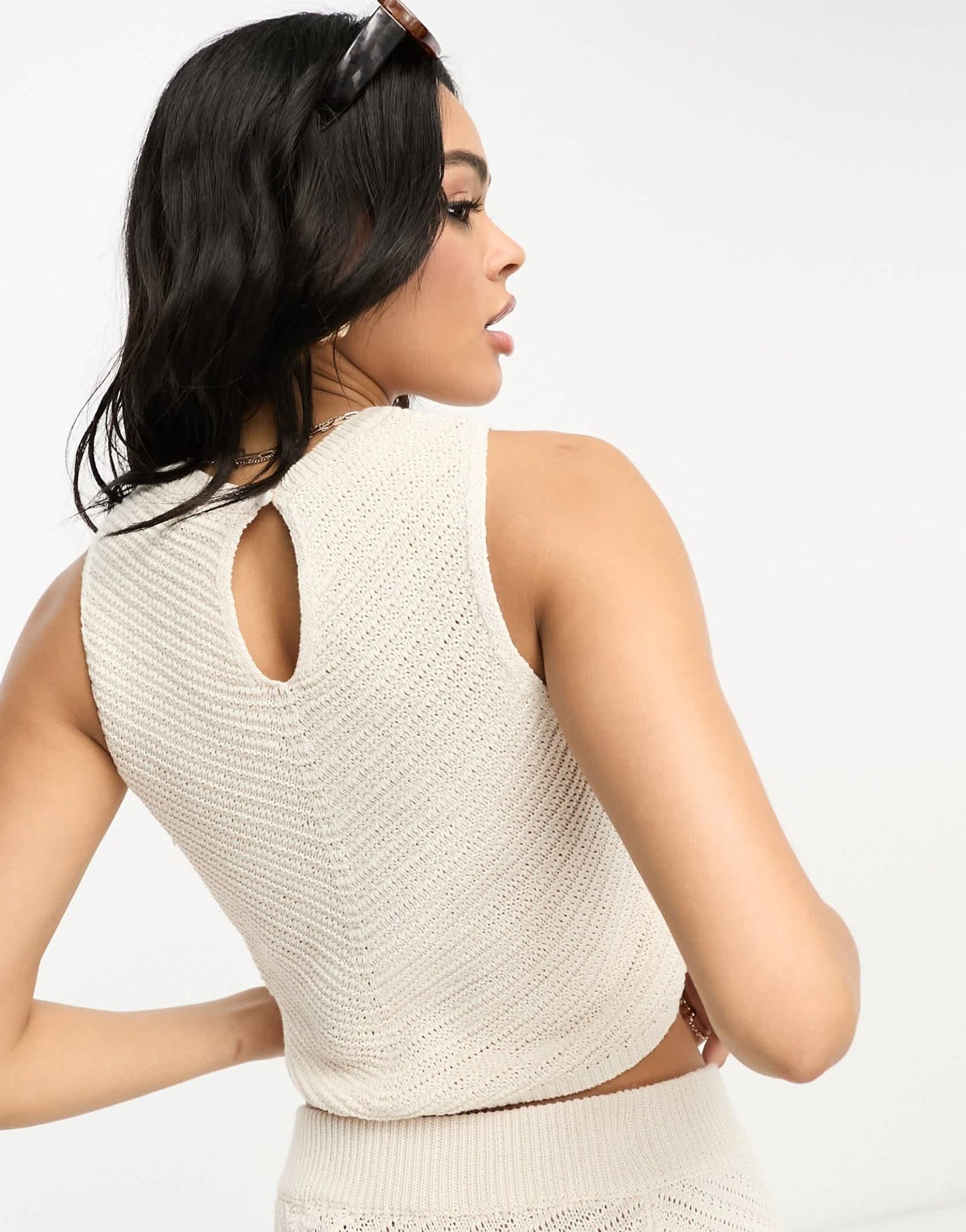 Lindex juni knitted crop top co - ord in beige - ASOS Sample Sale