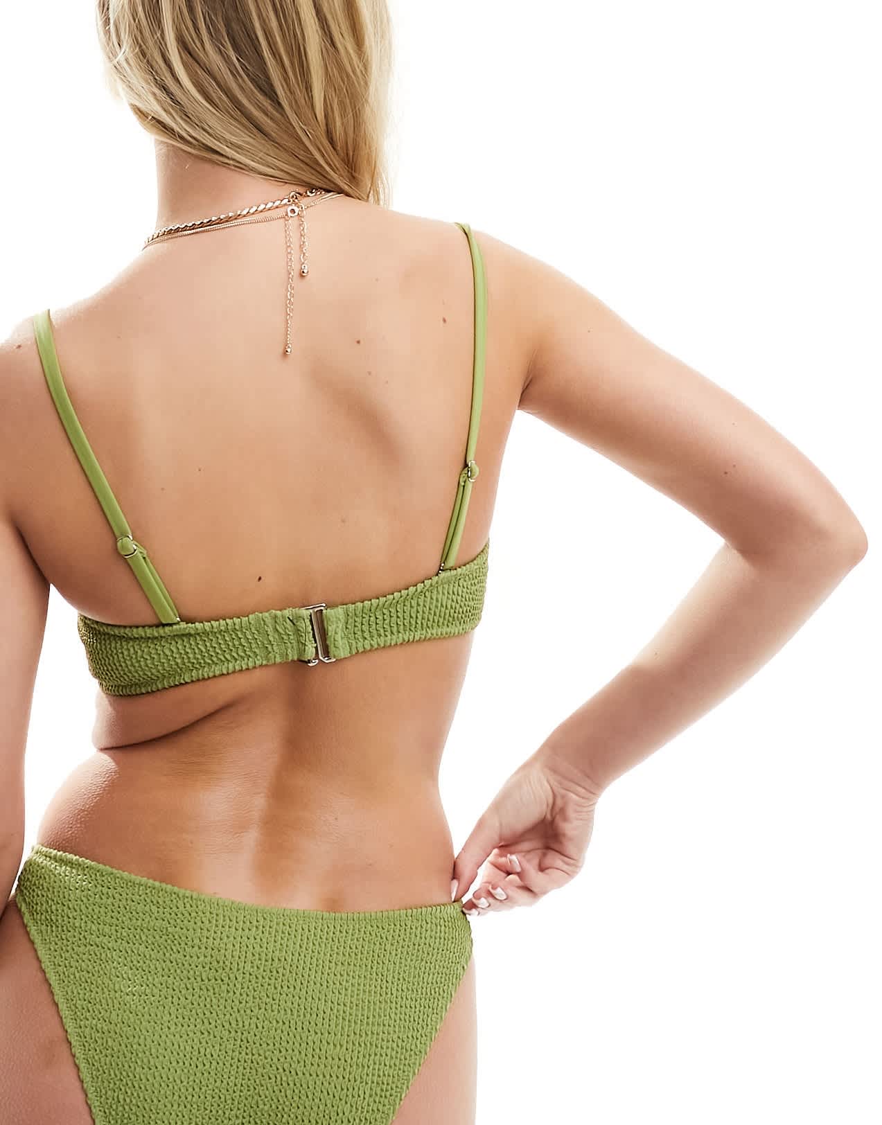 Lindex Tami crinkle bandeau bikini top in green - ASOS Sample Sale