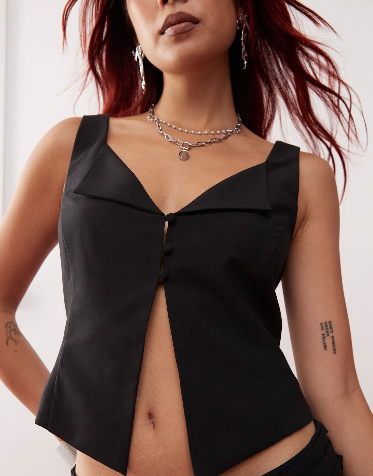 Lioness 90s button front split top co - ord in black - ASOS Sample Sale