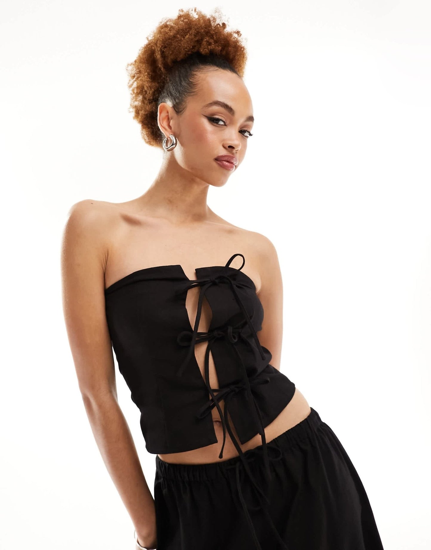 Lioness bandeau tie front top co - ord in black - ASOS Sample Sale