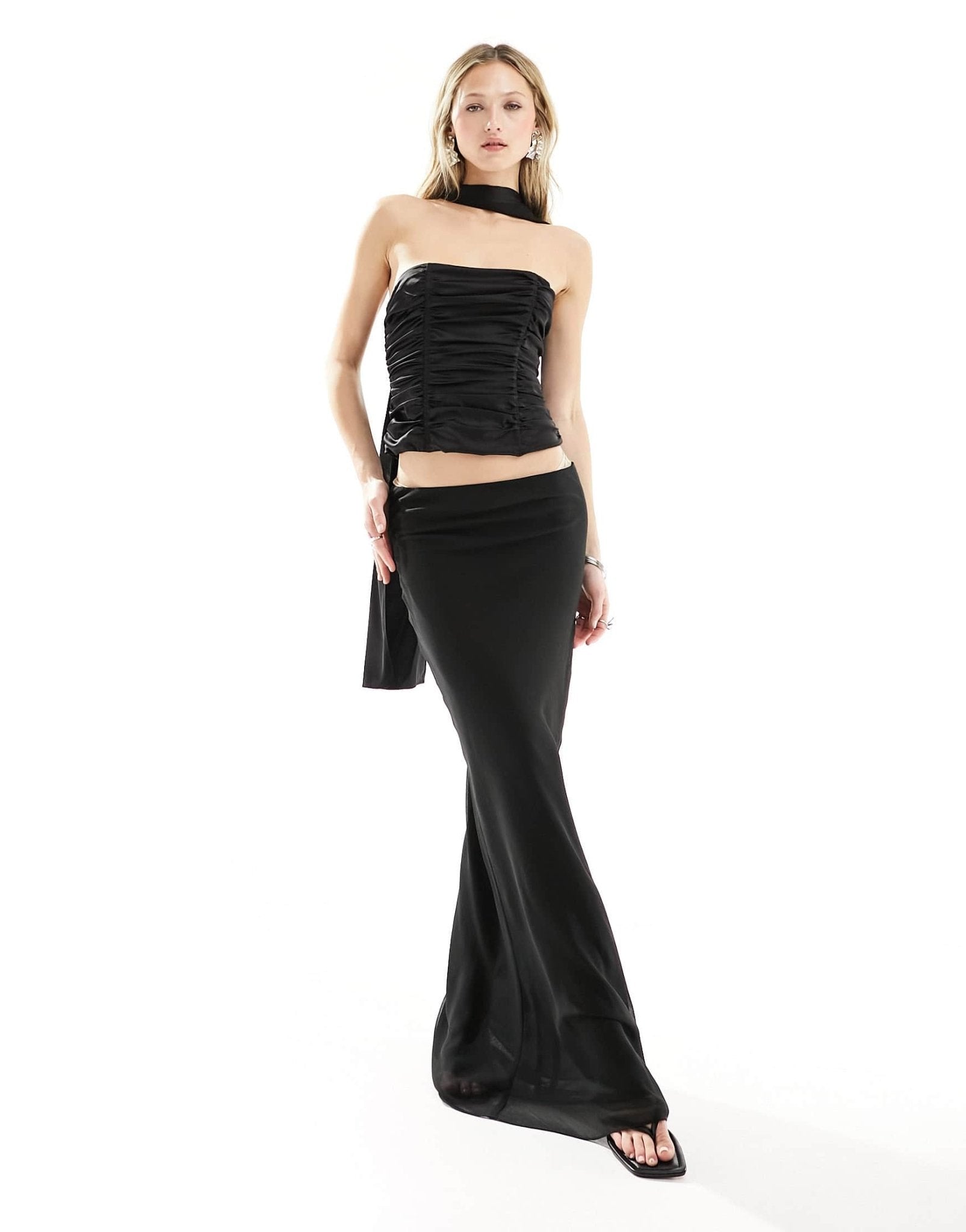 Lioness chiffon column maxi skirt co - ord in black - ASOS Sample Sale