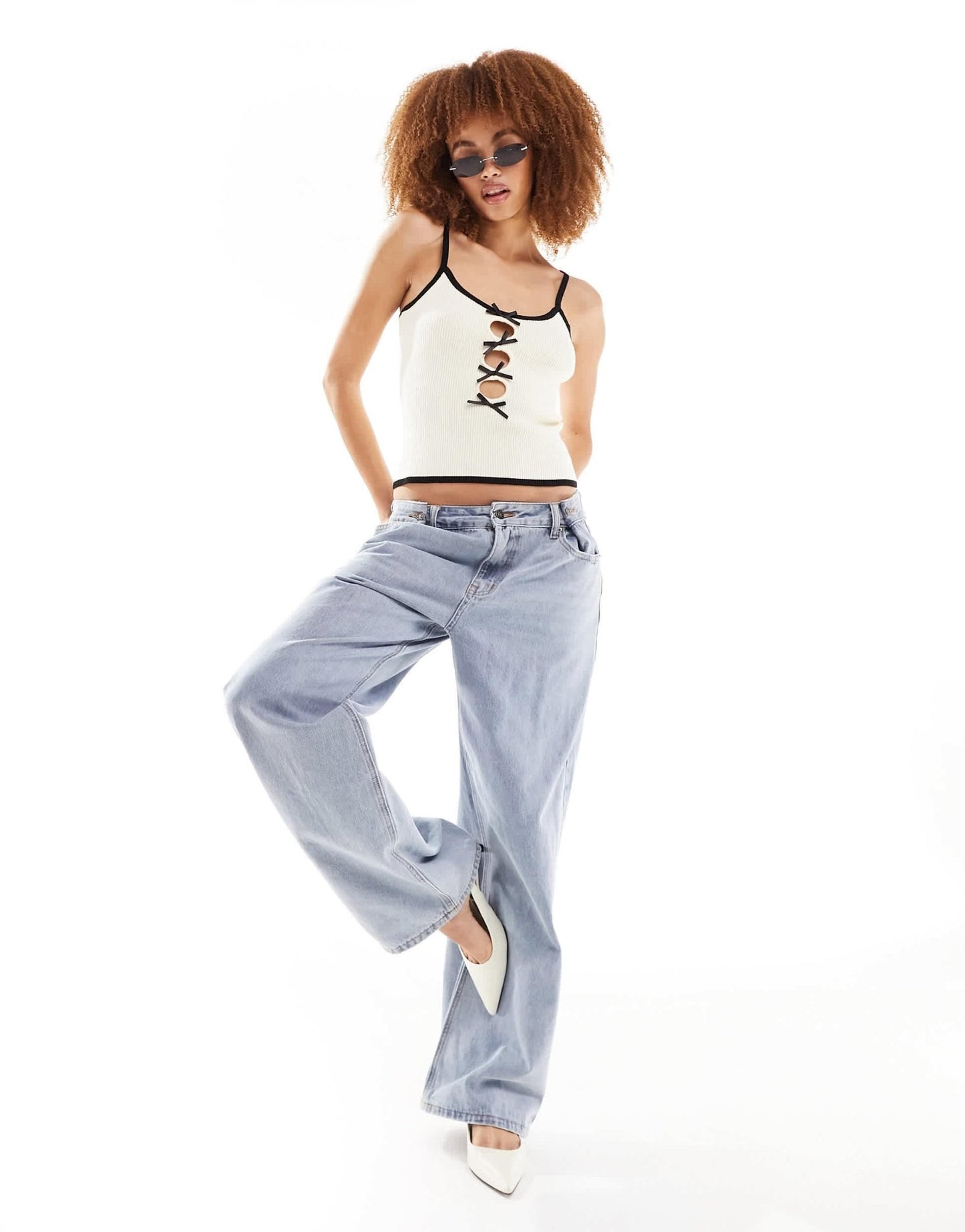 Lioness contrast trim bow detail cami top in white - ASOS Sample Sale