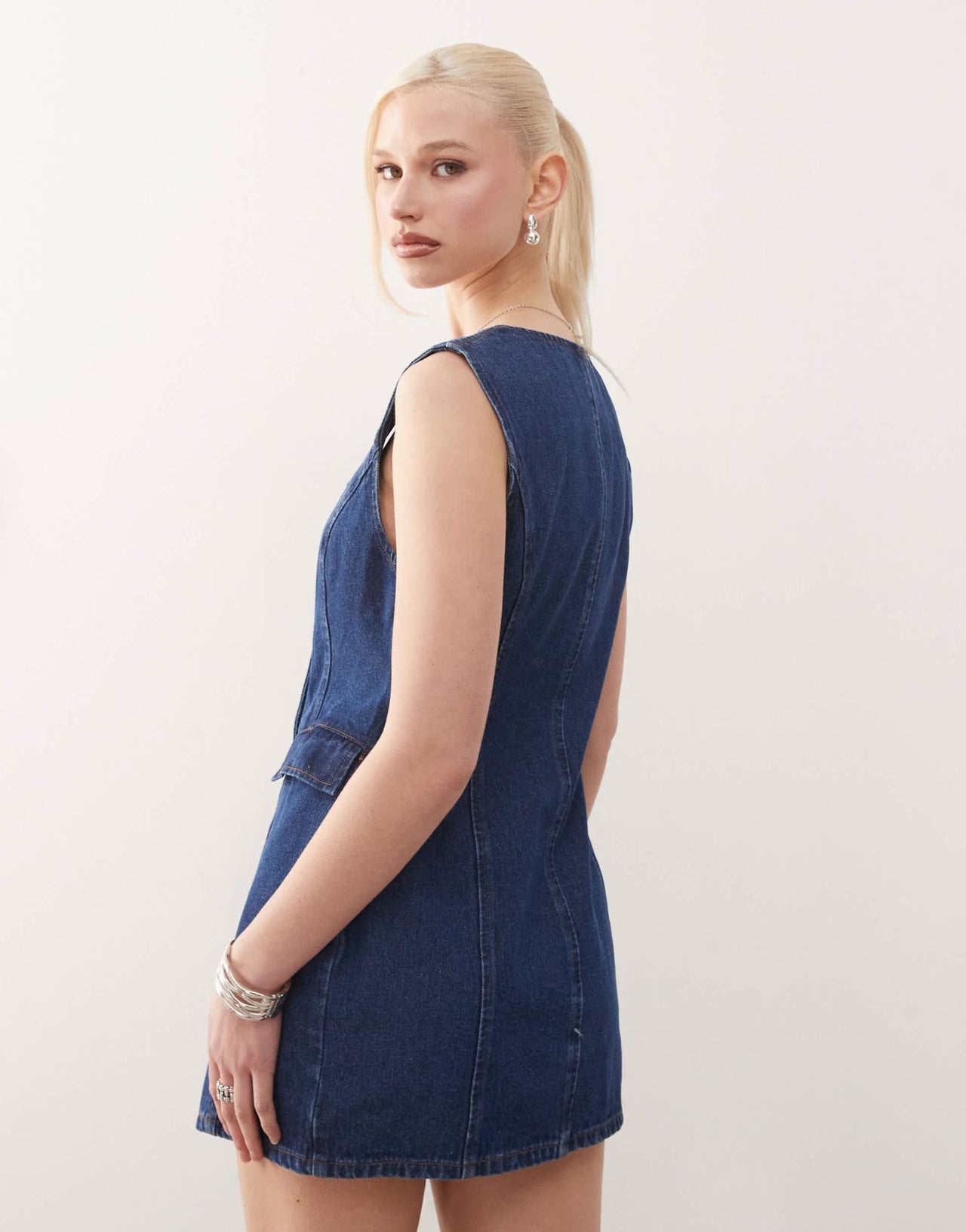 Lioness double button front pocket detail denim mini dress in mid blue wash - ASOS Sample Sale