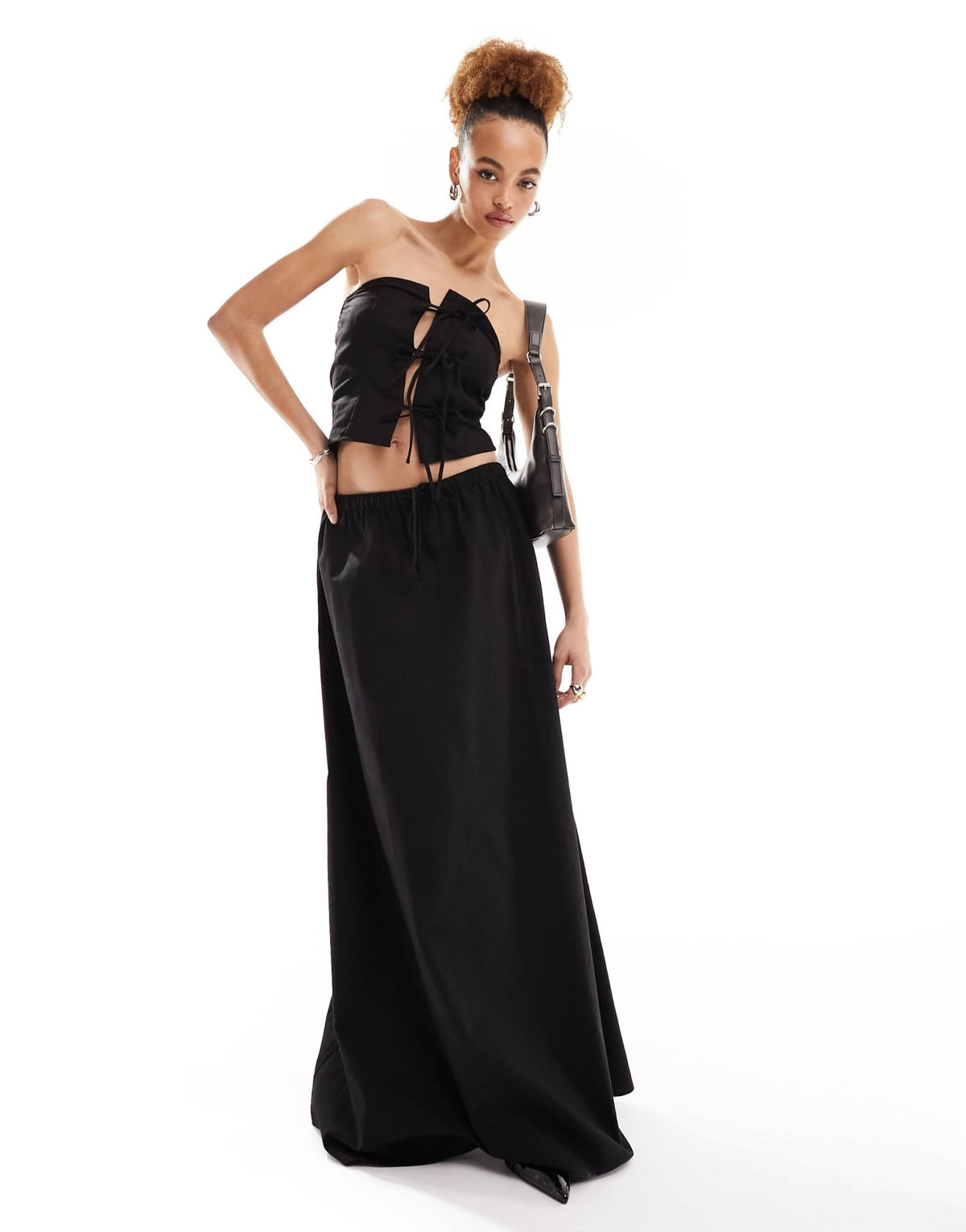 Lioness drawstring waist maxi skirt co-ord in black - ASOS Sample Sale