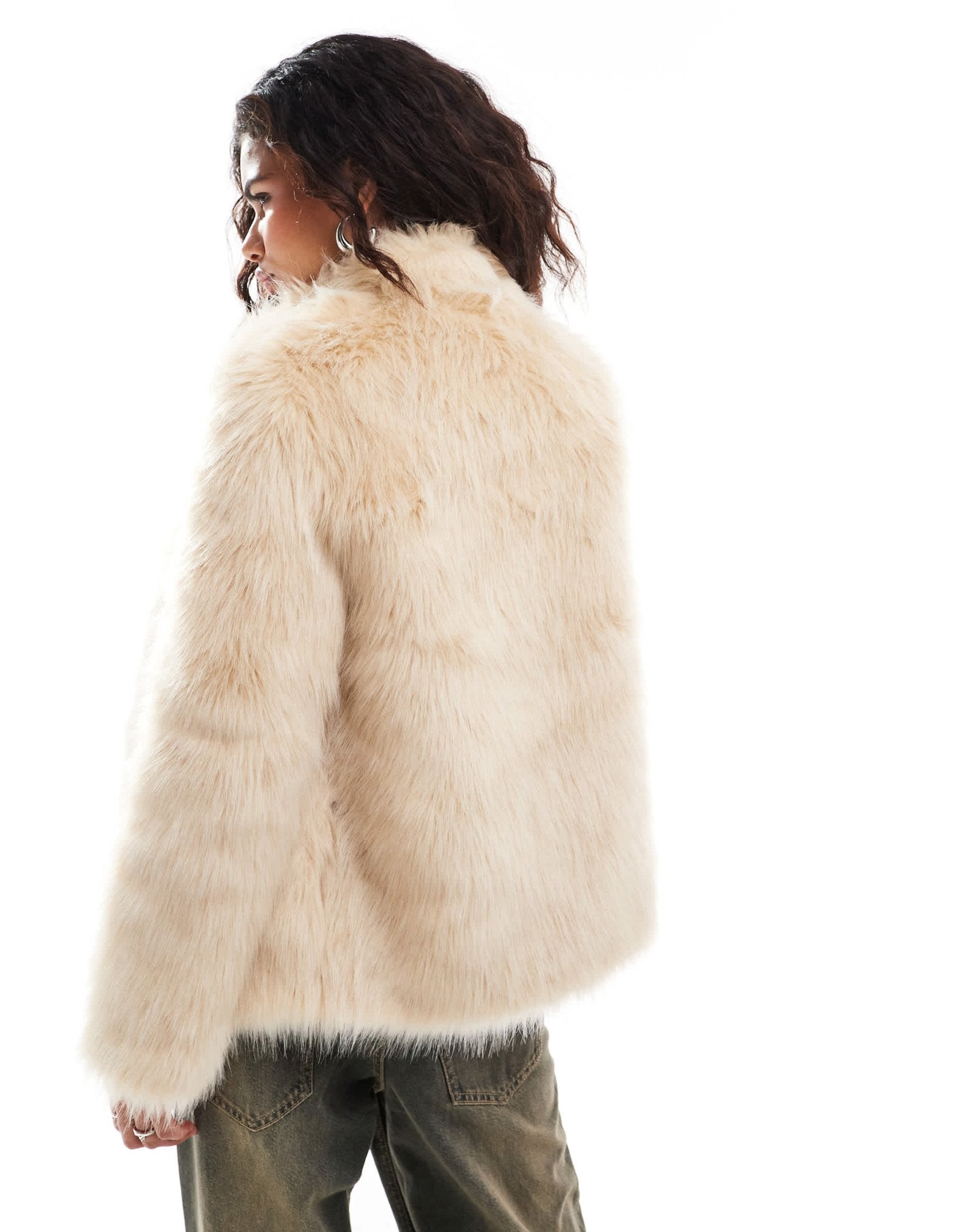 Lioness faux fur coat in beige - ASOS Sample Sale