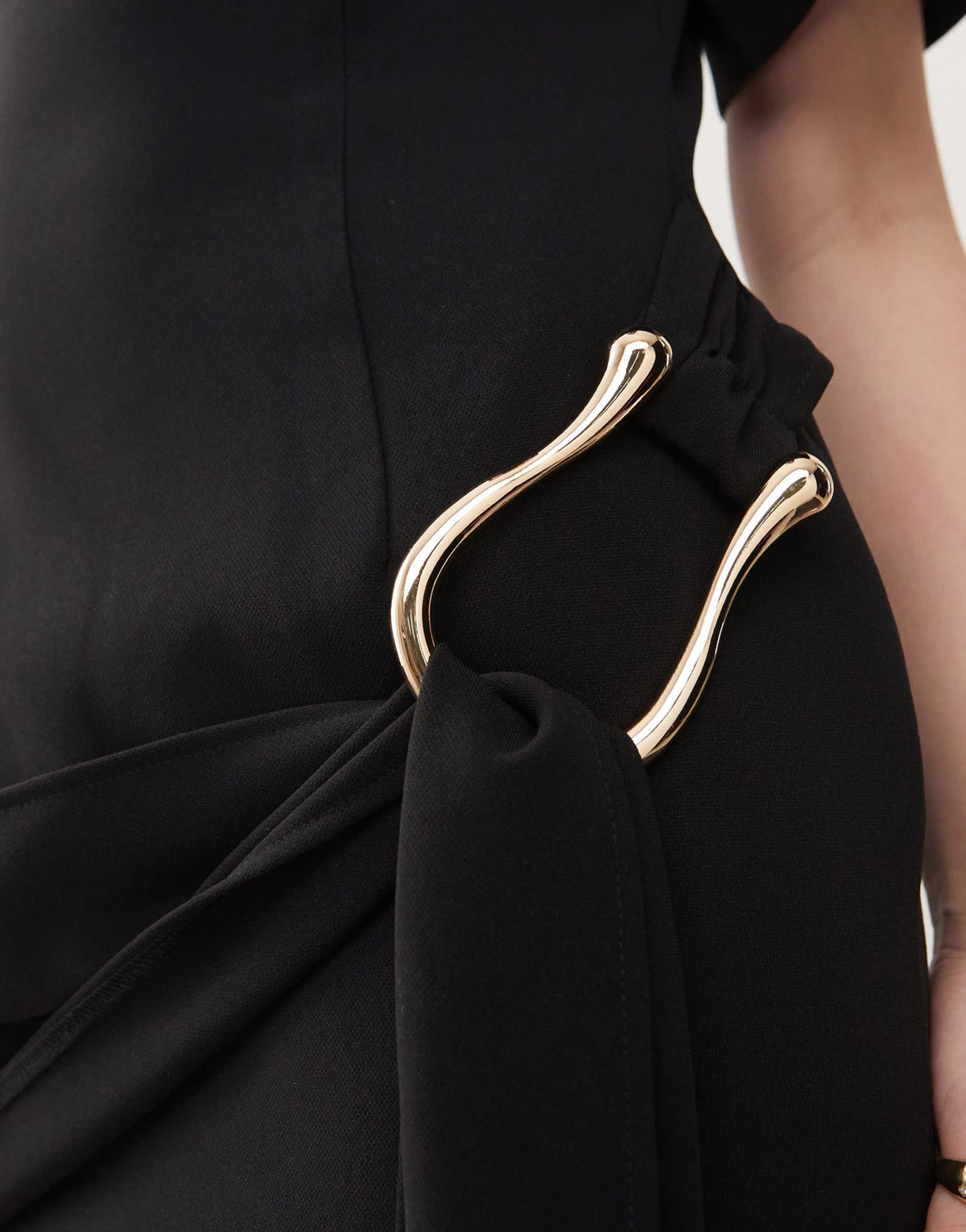 Lioness Martini structured high neck drape waist metal hardware detail mini dress in black - ASOS Sample Sale