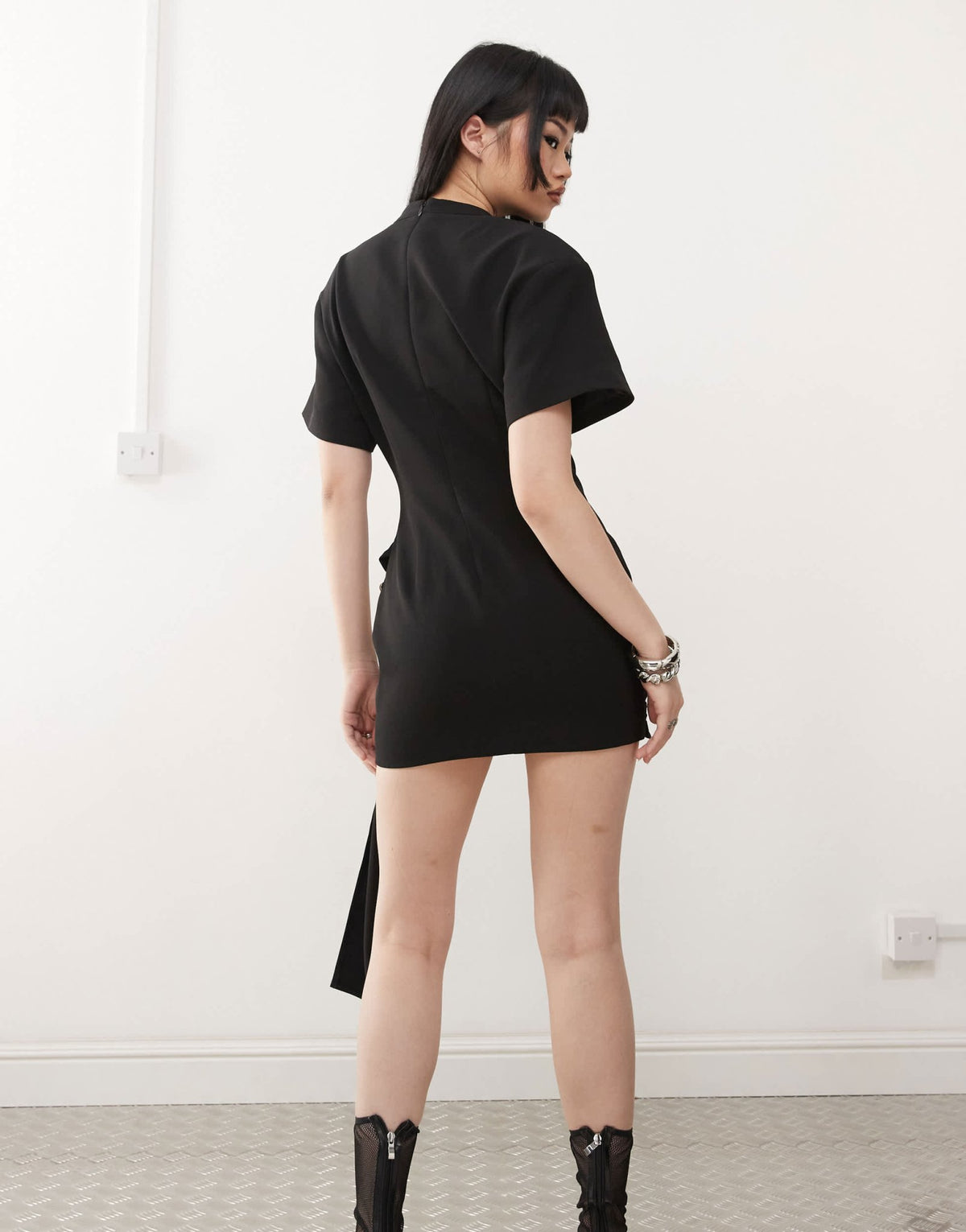 Lioness Martini structured high neck drape waist metal hardware detail mini dress in black - ASOS Sample Sale
