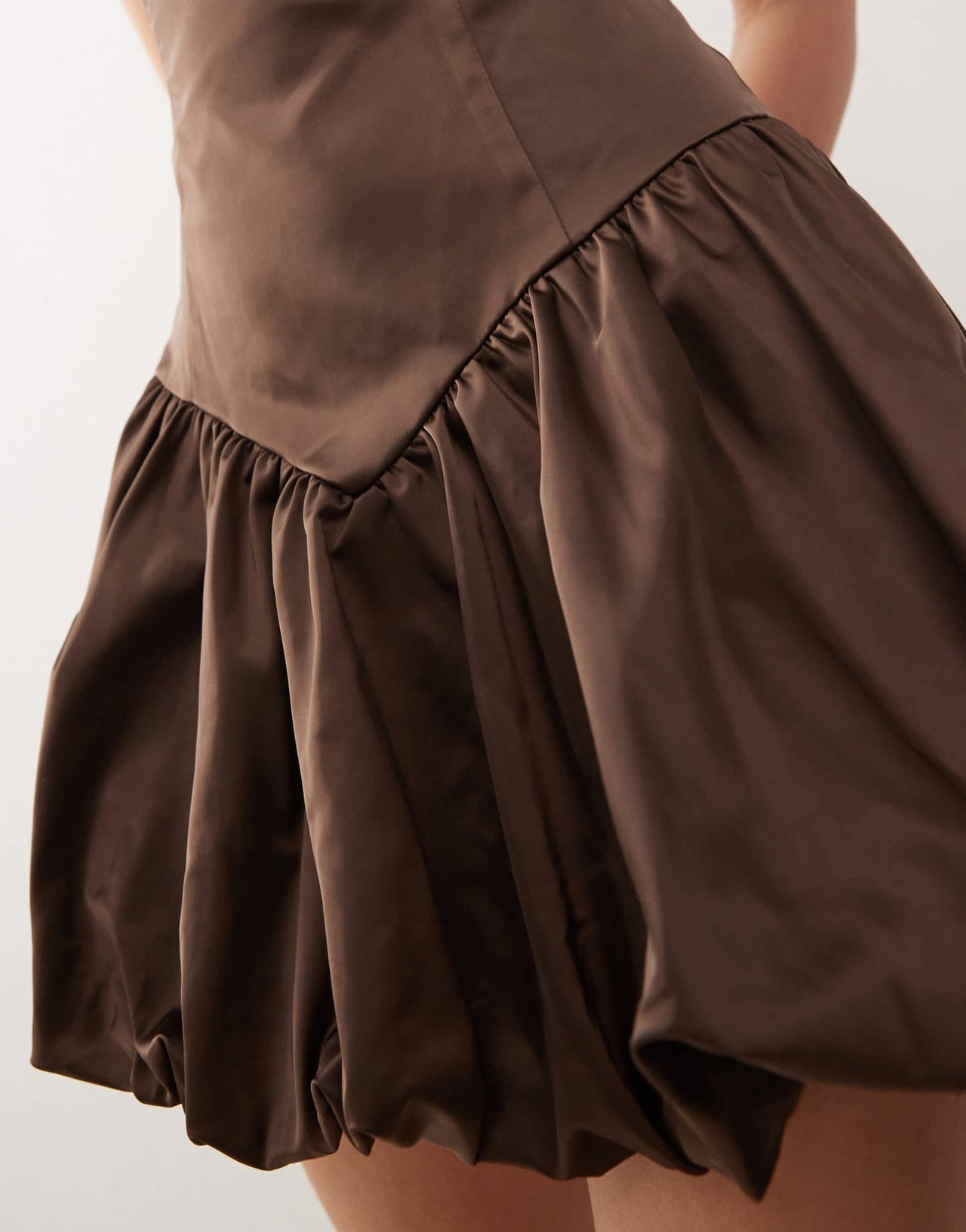 Lioness satin corset detail puffball mini dress in brown - ASOS Sample Sale