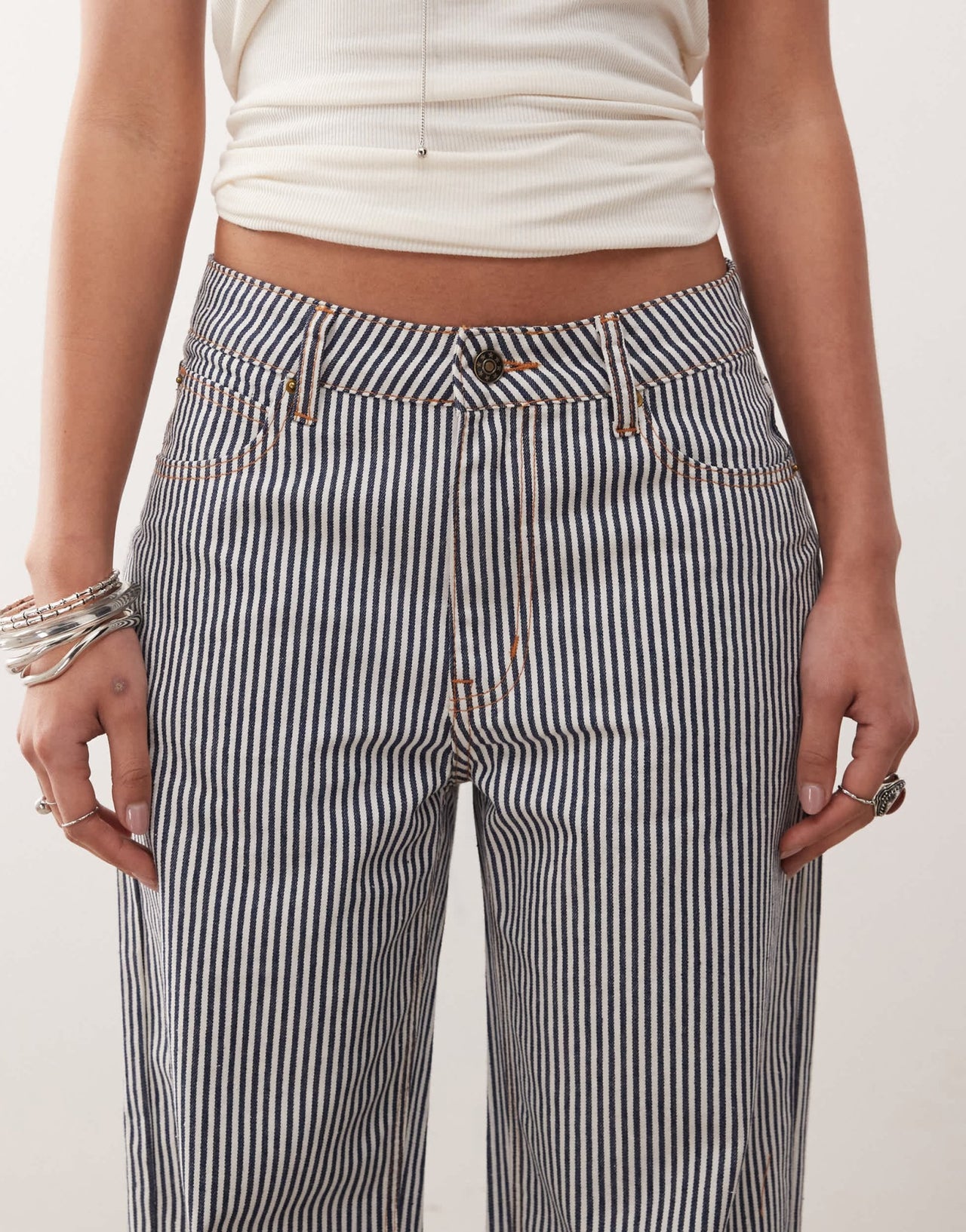 Lioness Top Model low rise wide leg jeans in blue and white stripe - ASOS Sample Sale