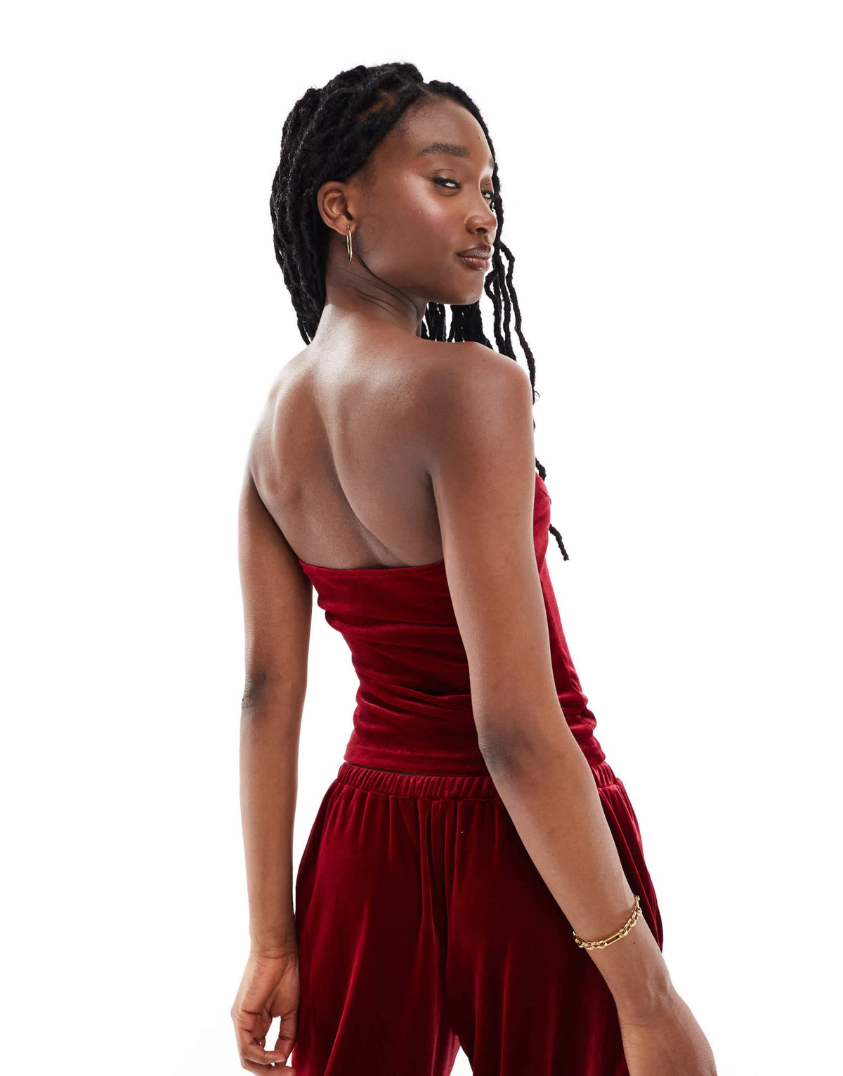 Lioness velour bandeau top co-ord in burgundy - ASOS Sample Sale
