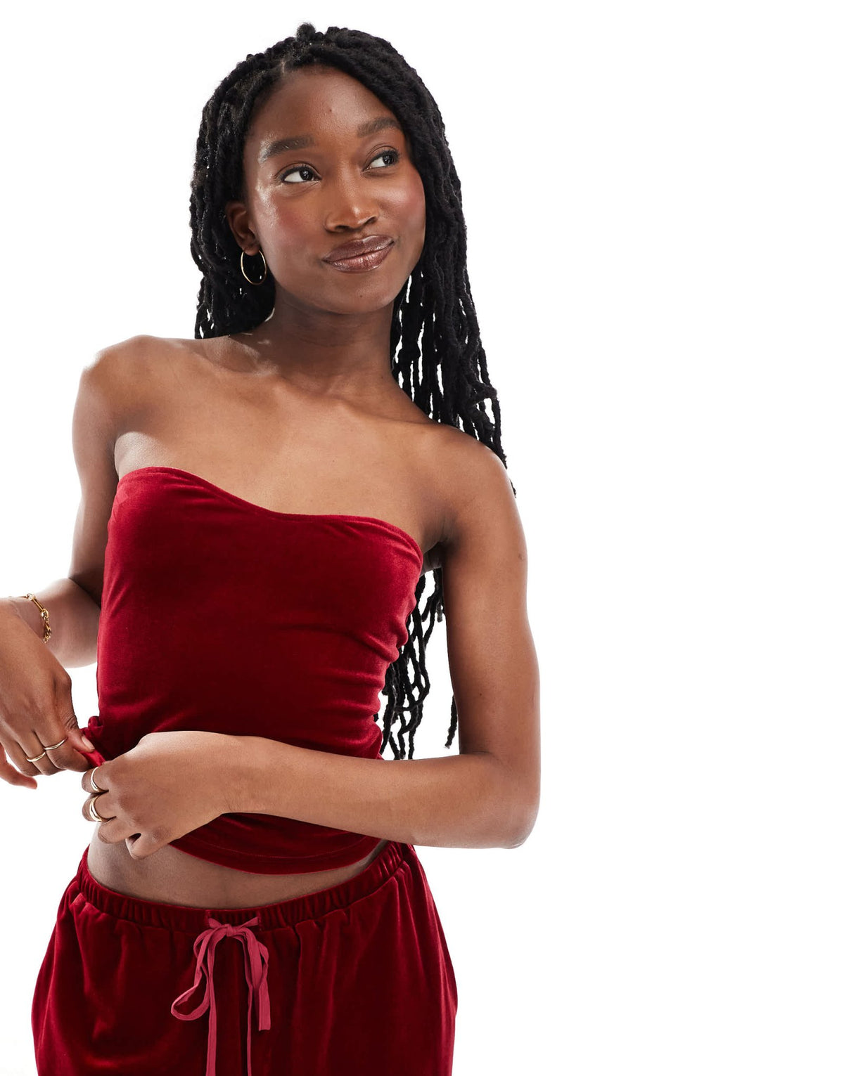 Lioness velour bandeau top co-ord in burgundy - ASOS Sample Sale