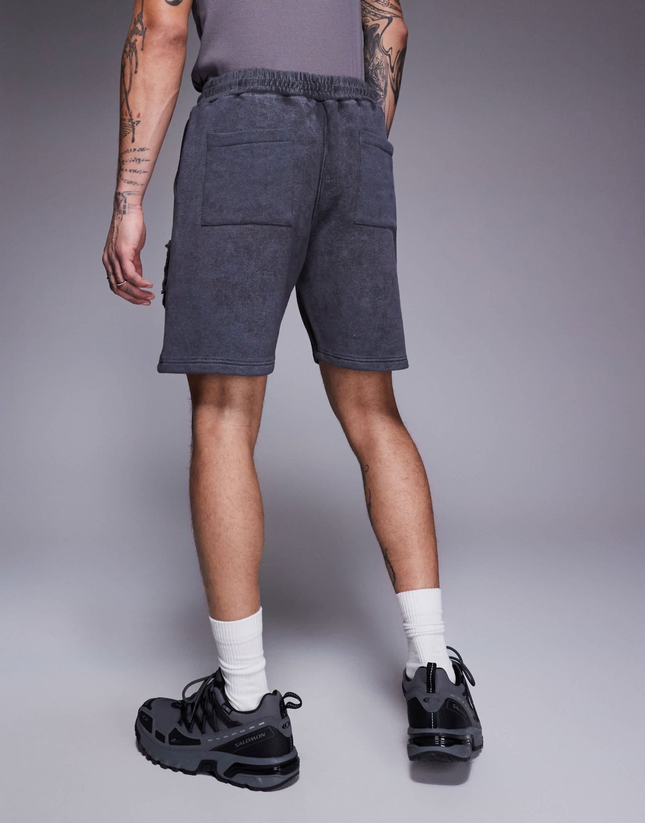 Liquor N Poker applique patch and stud logo jersey shorts in grey - ASOS Sample Sale